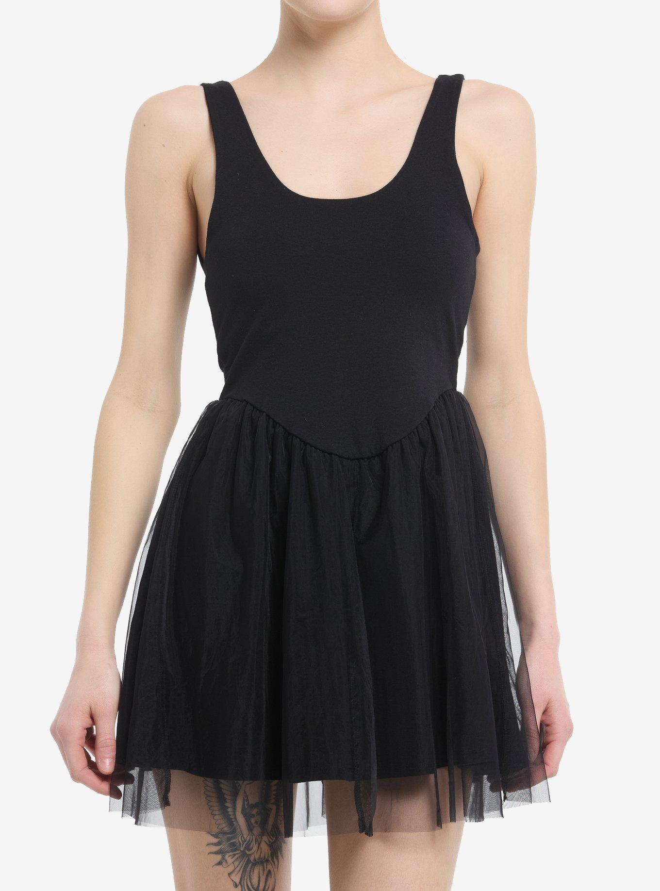 Black Tulle Mini Tank Dress, , hi-res