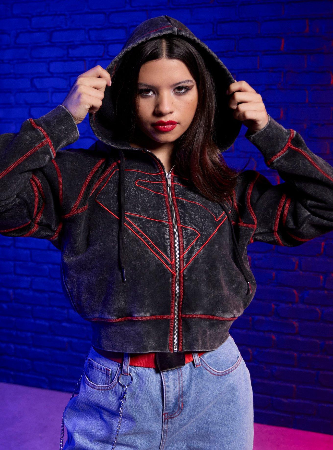 DC Comics Superman Logo Mineral Wash Crop Hoodie, , hi-res