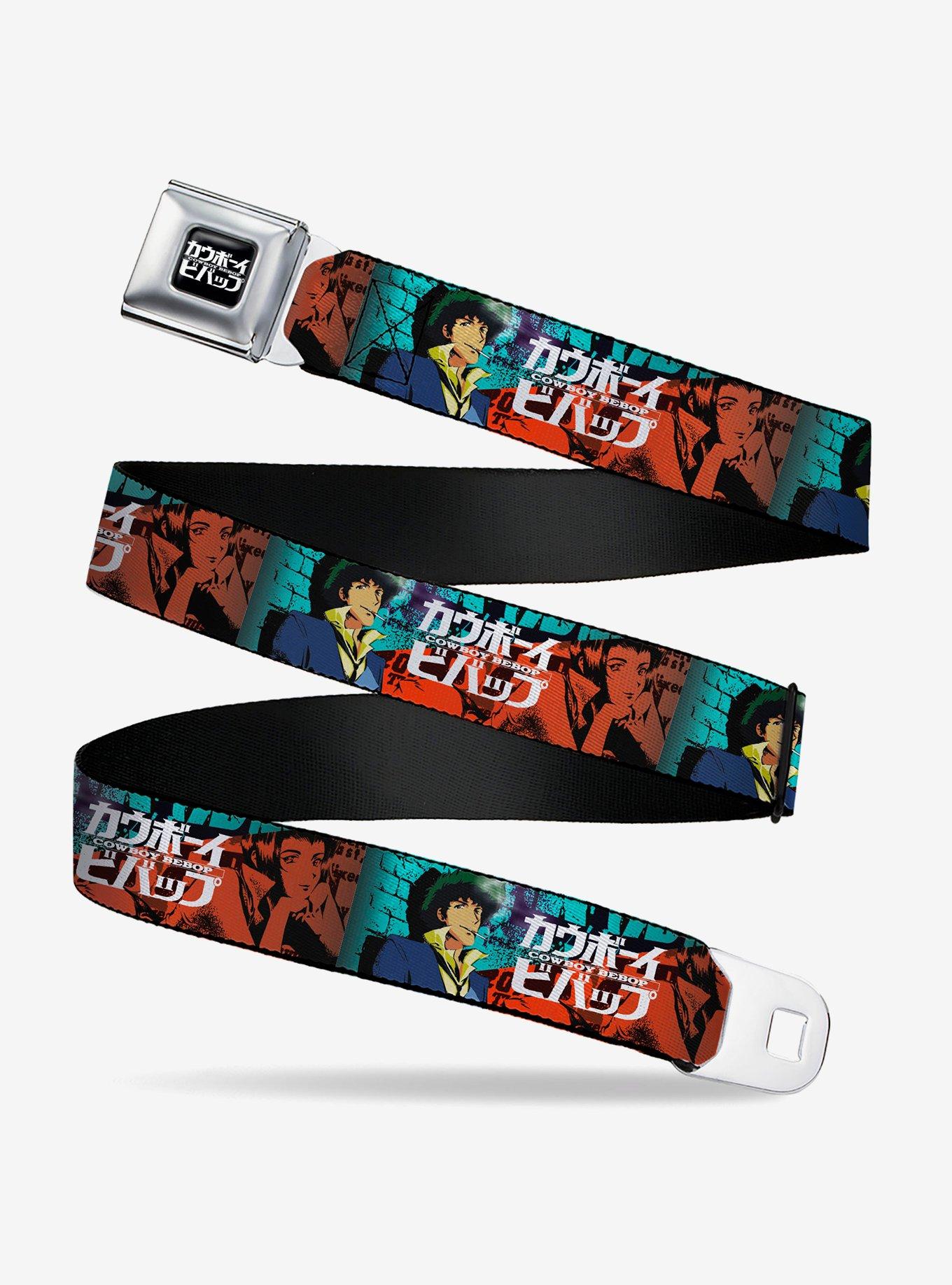 Cowboy Bebop Spike & Faye Brick Pose & Logos Seatbelt Buckle Belt, , hi-res