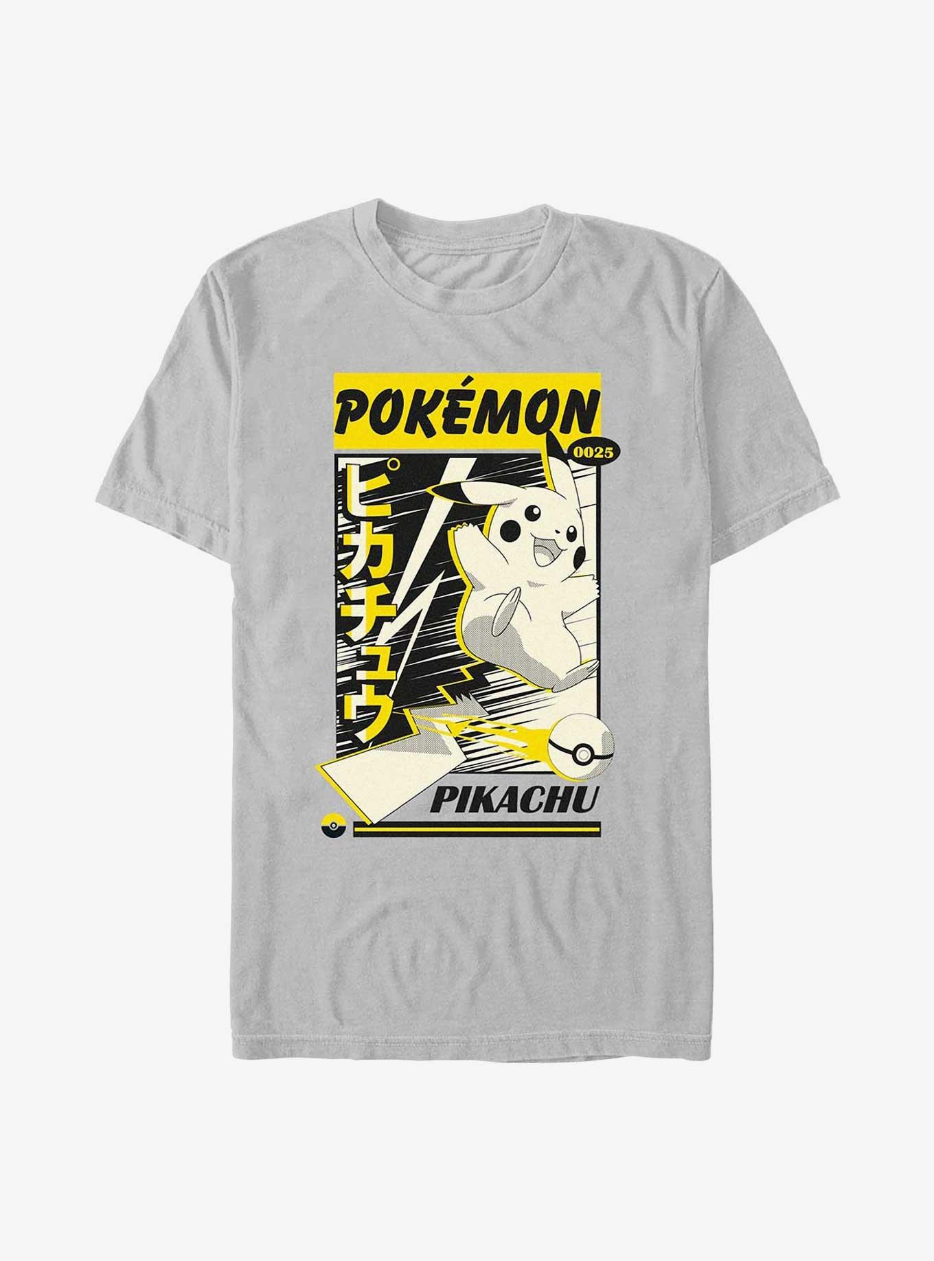 Pokemon Pikachu Card Poster Style T-Shirt, SILVER, hi-res