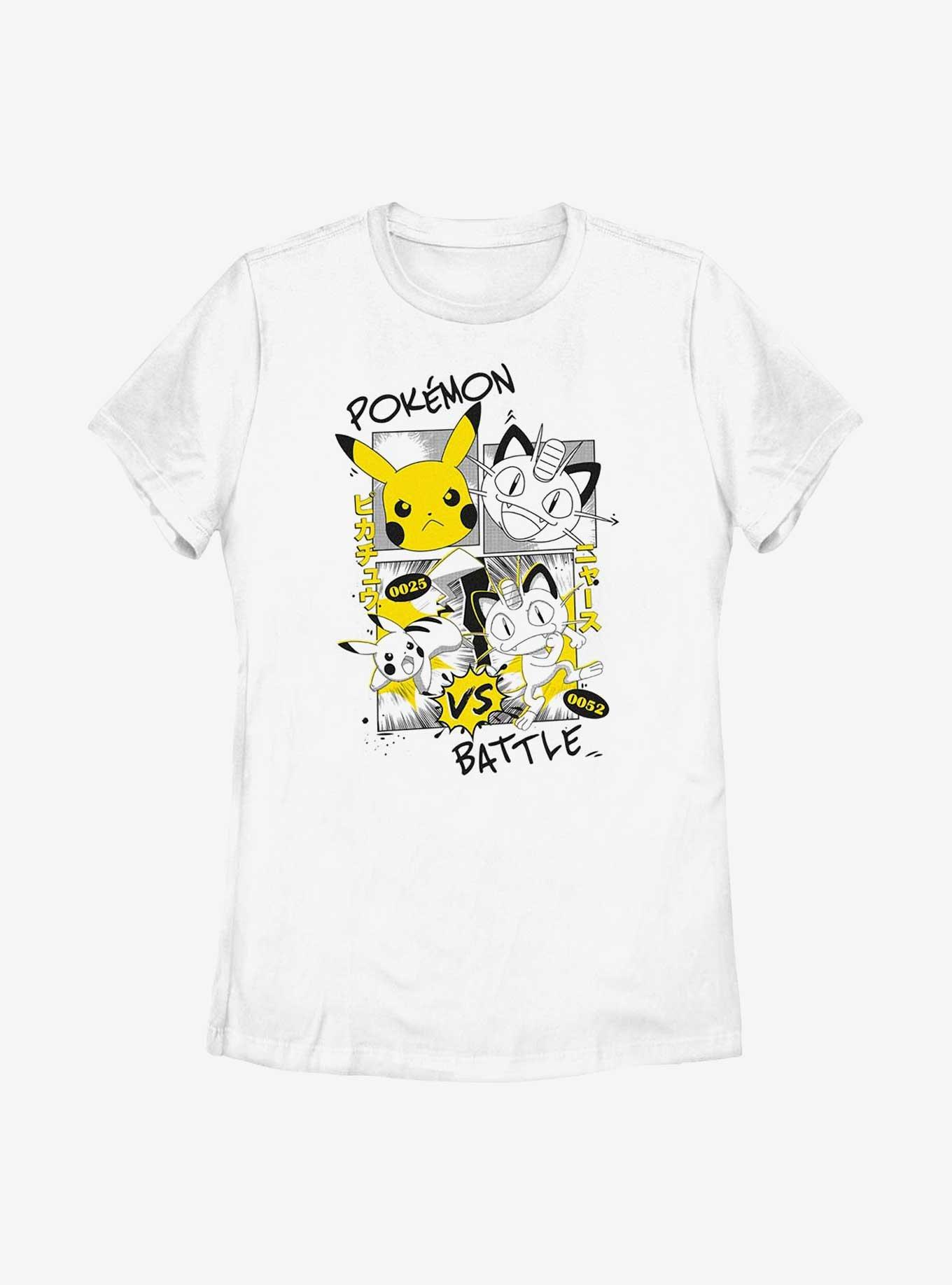 Pokemon Pikachu Meowth Manga Style Womens T-Shirt, WHITE, hi-res