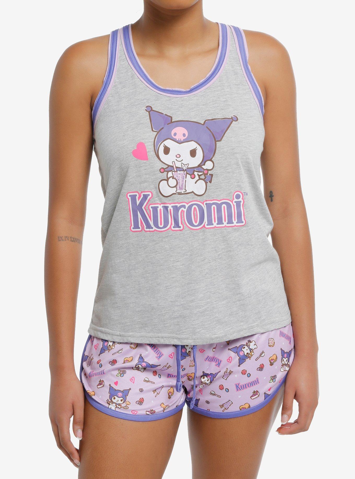 WANHONGYUE Kuromi Conjunto de Camiseta y Pantalones Cortos Mujer Trajes de Manga Corta de 2 Piezas Niña Chandal Verano para Deporte Fitness, Azul claro/1, 4XS