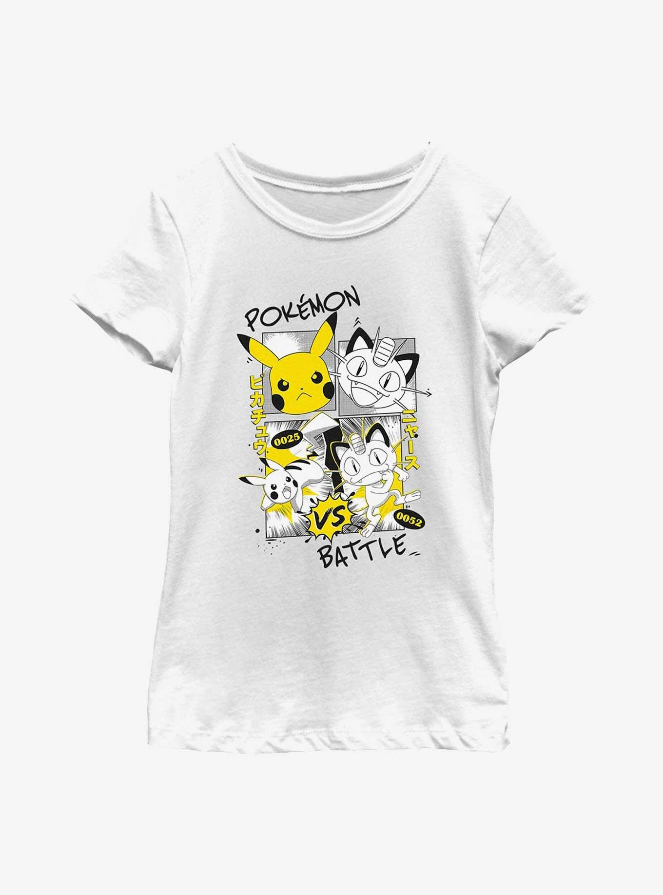 Pokemon Pikachu Meowth Manga Style Youth Girls T-Shirt, , hi-res