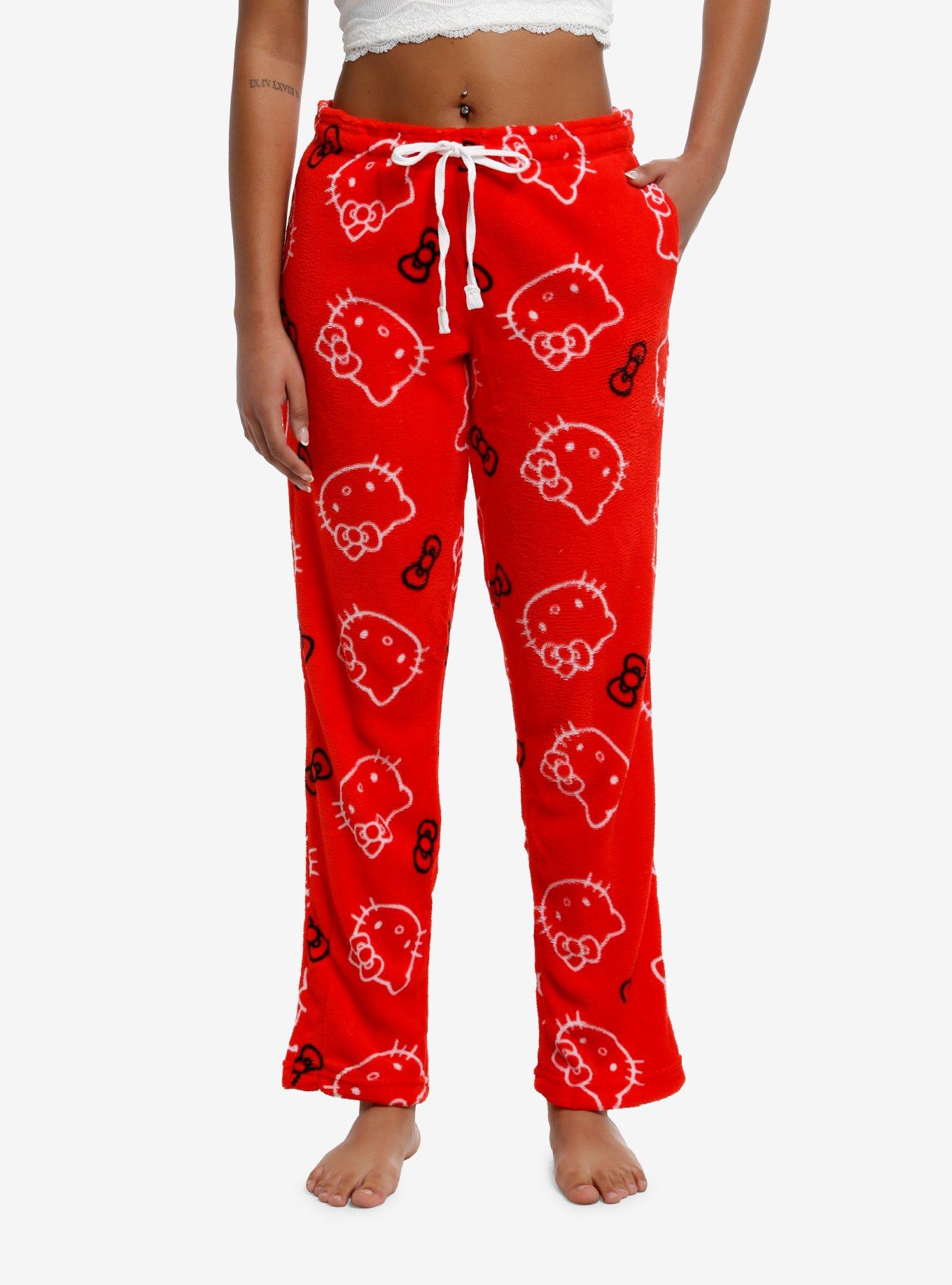 Hello Kitty Icons Plush Pajama Pants, RED, hi-res