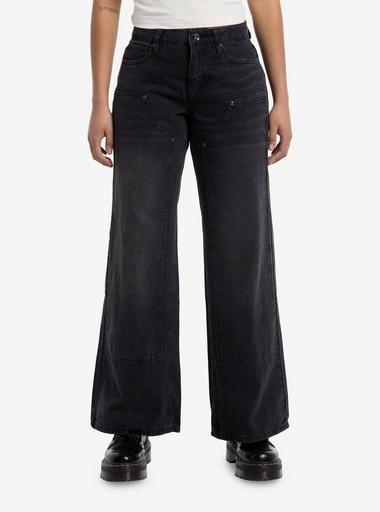 Social Collision Black Chap Panel Wide Leg Denim Pants | Hot
