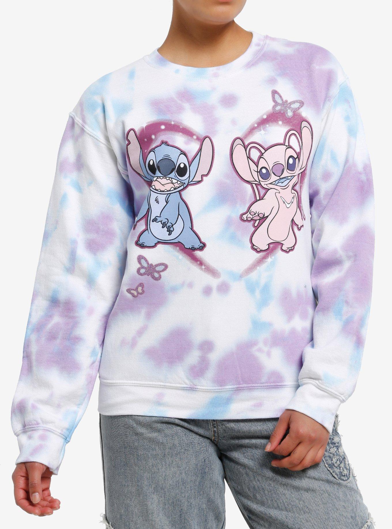 Disney Stitch & Angel Heart Glitter Tie-Dye Girls Sweatshirt, , hi-res