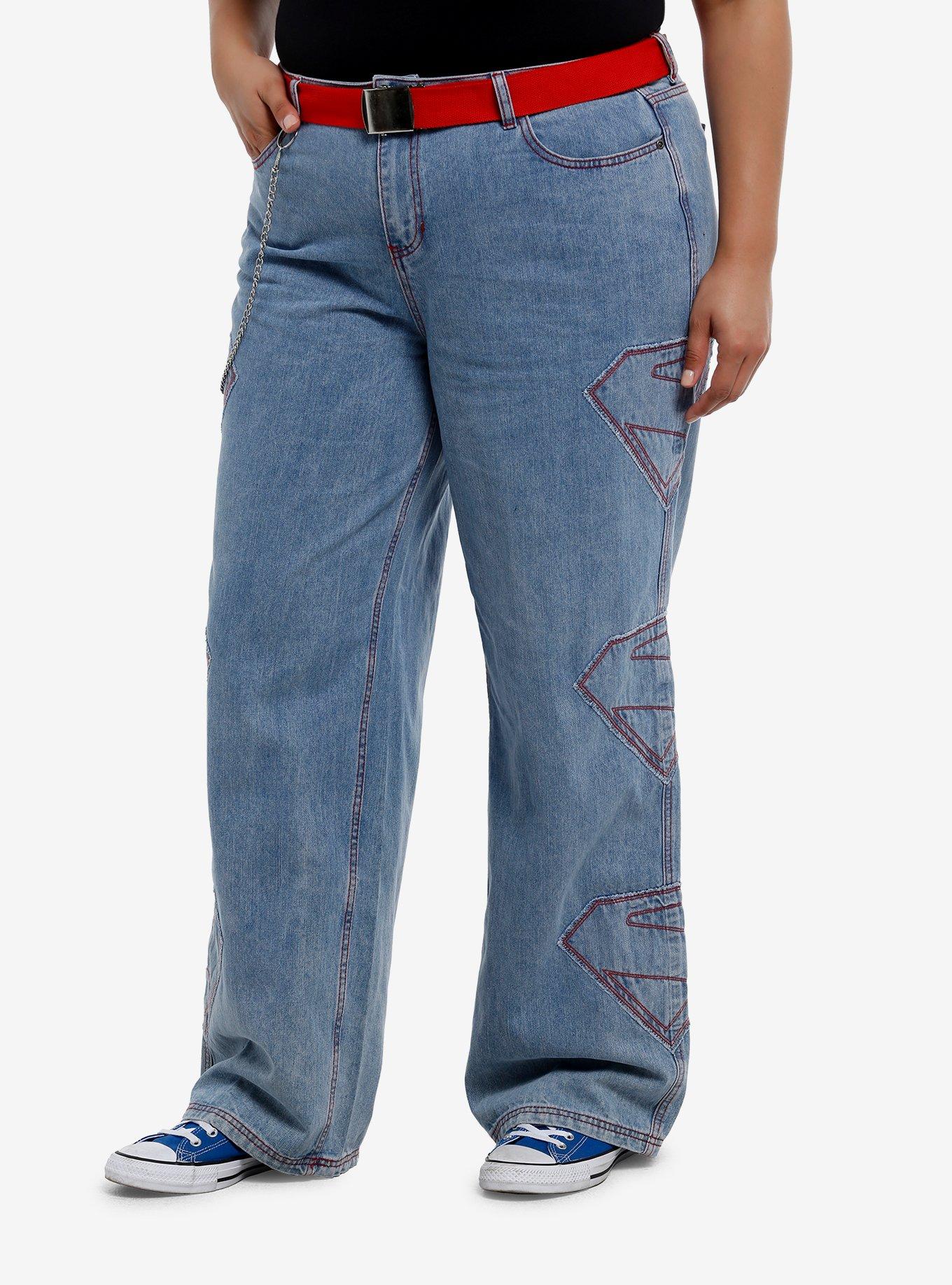 DC Comics Superman Logo Wide Leg Denim Pants With Belt Plus Size, , hi-res