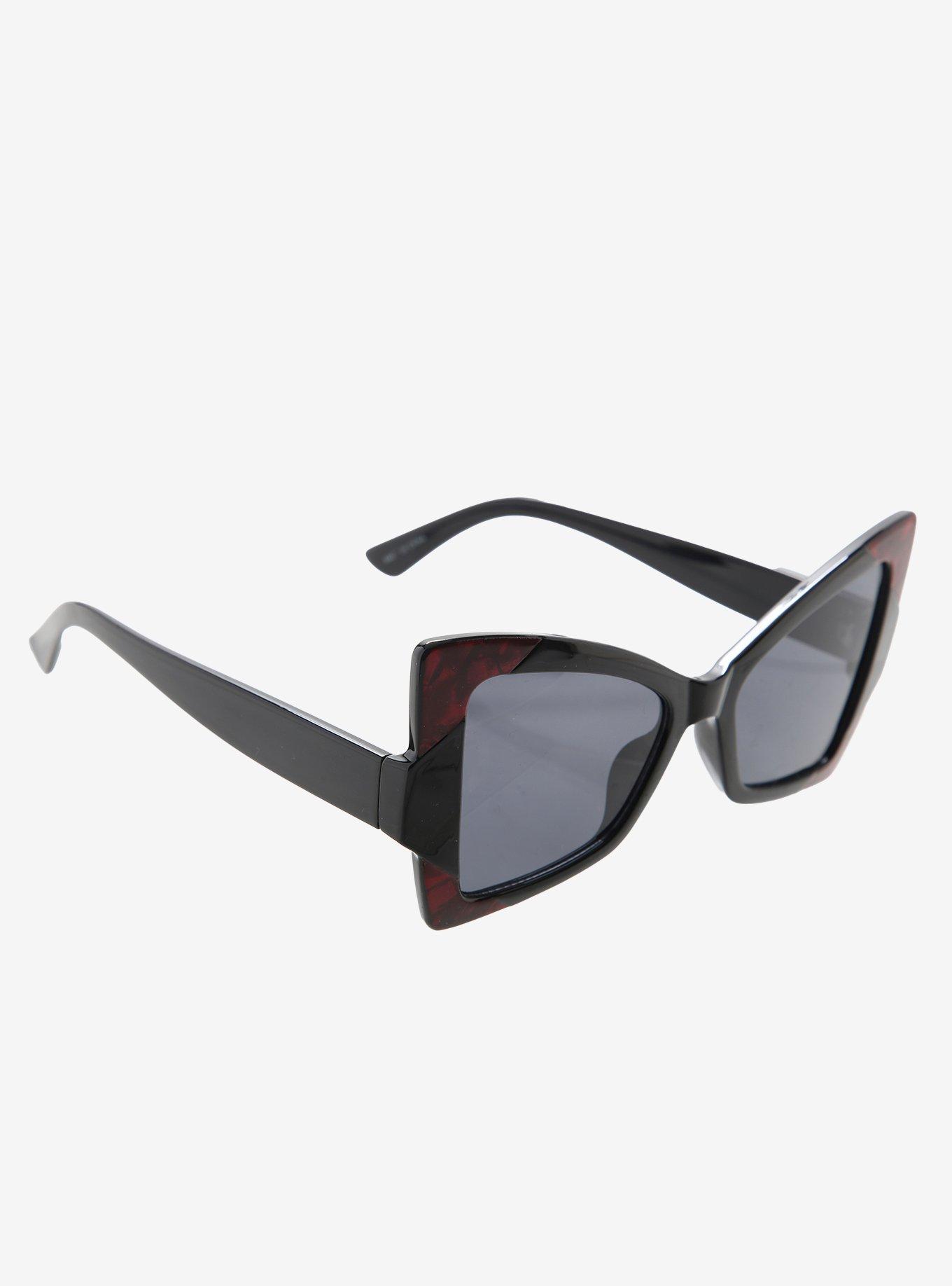 Red & Black Marble Square Cat Eye Sunglasses, , hi-res