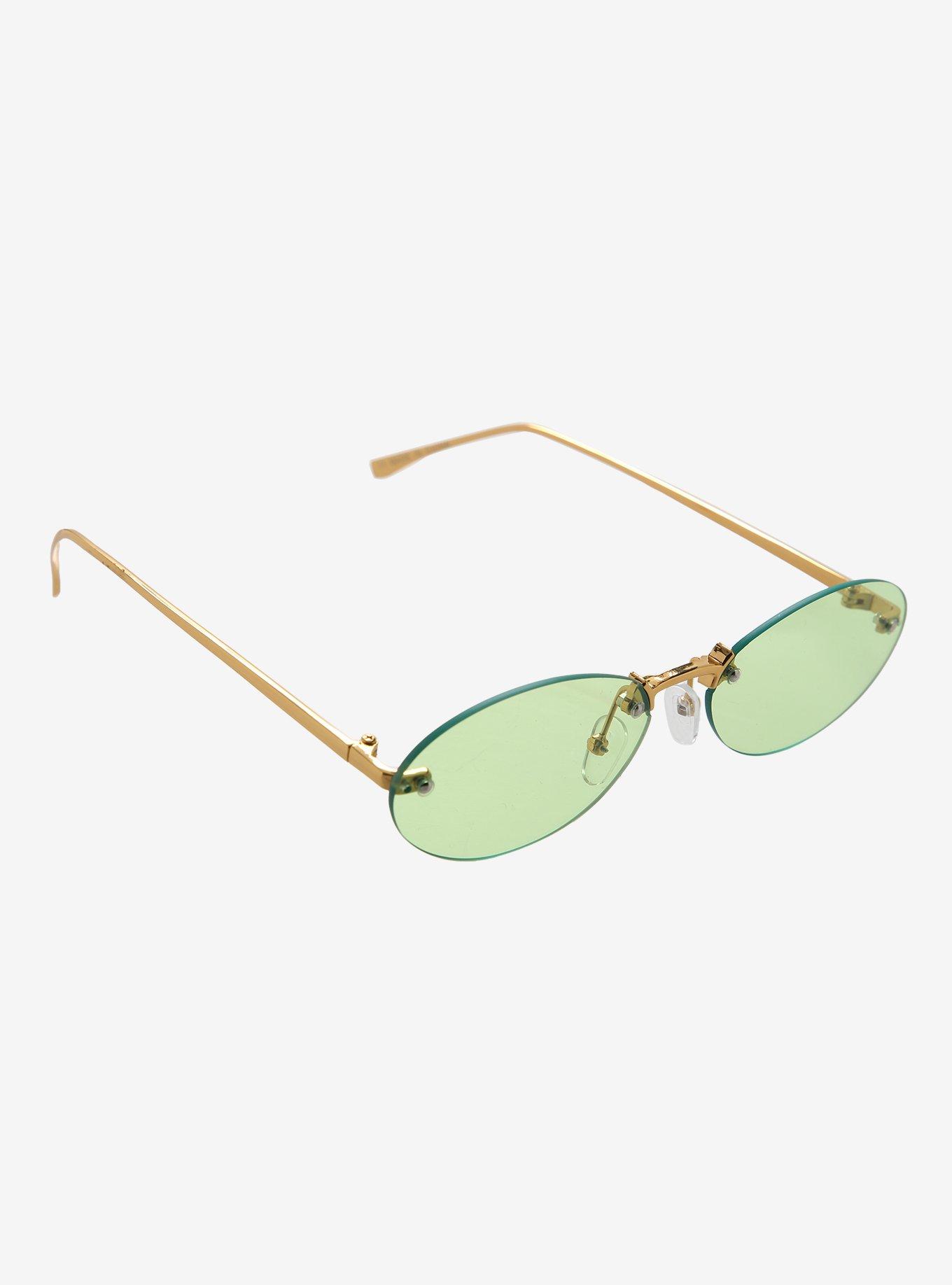 Women’s Boho Oval Gold Metal Frame Sunglasses - Green Lenses Oval Sunglasses - Etsy main image 2