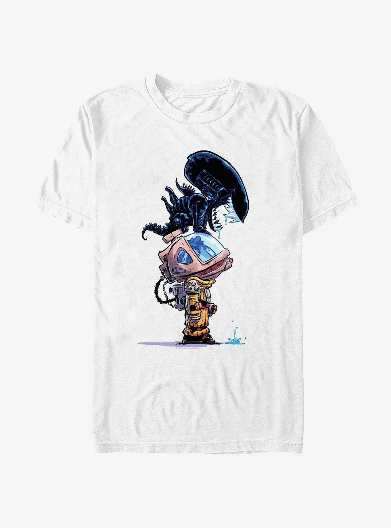 Alien Cartoon Xenomorph T-Shirt, WHITE, hi-res