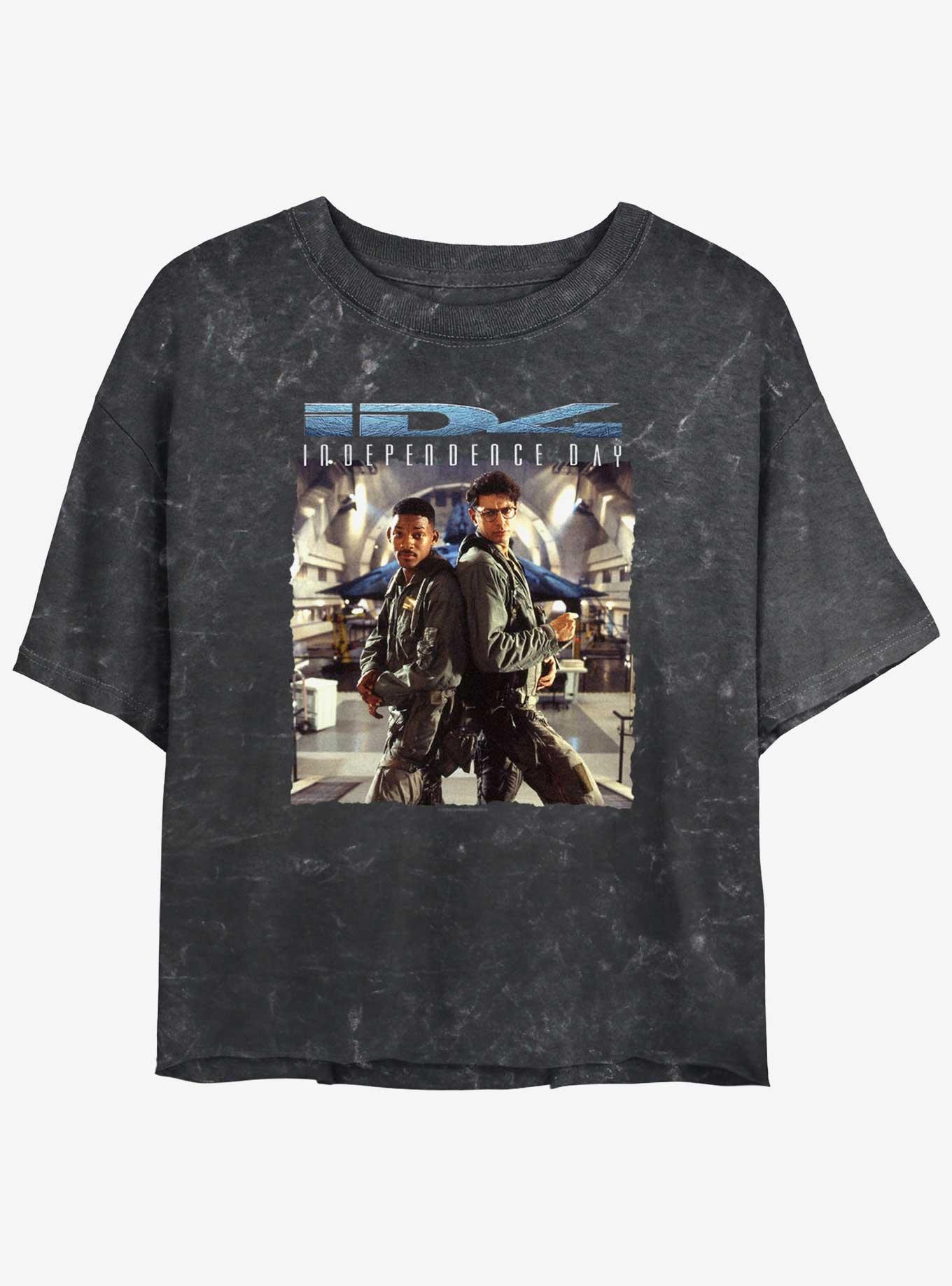 Independence Day Save The World Girls Mineral Wash Crop T-Shirt, BLACK, hi-res