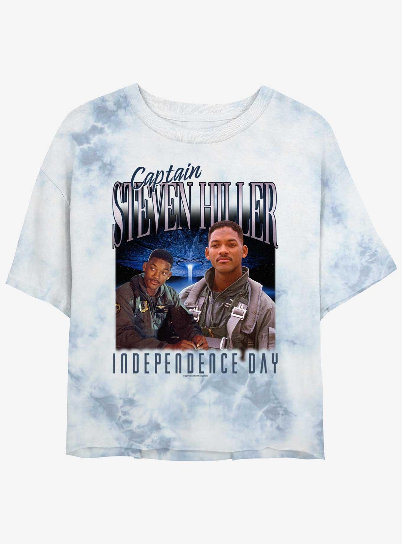 Independence Day Steve Hiller Collage Girls Tie-Dye Crop T-Shirt, WHITEBLUE, hi-res