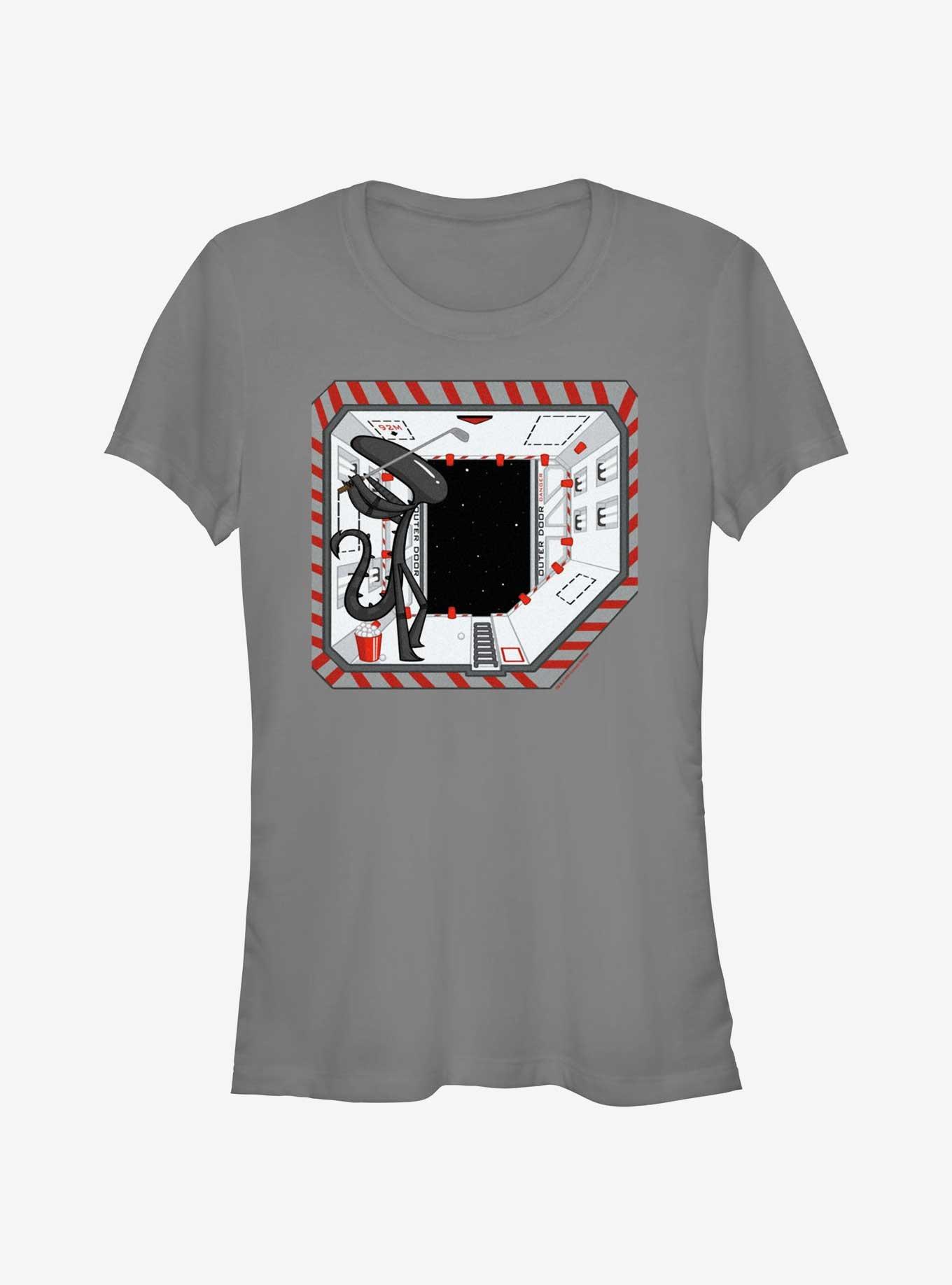 Alien Playing Space Golf Girls T-Shirt, CHARCOAL, hi-res