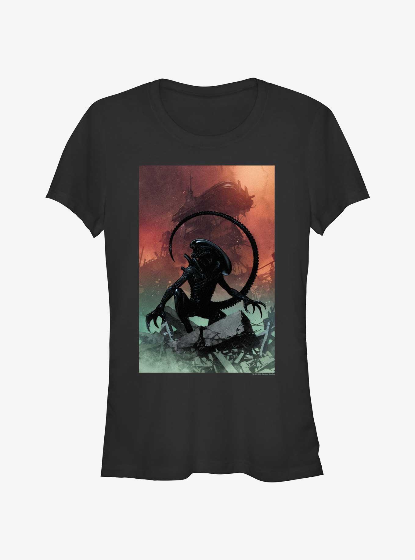 Alien Xenomorph And Ruined Ship Girls T-Shirt, , hi-res
