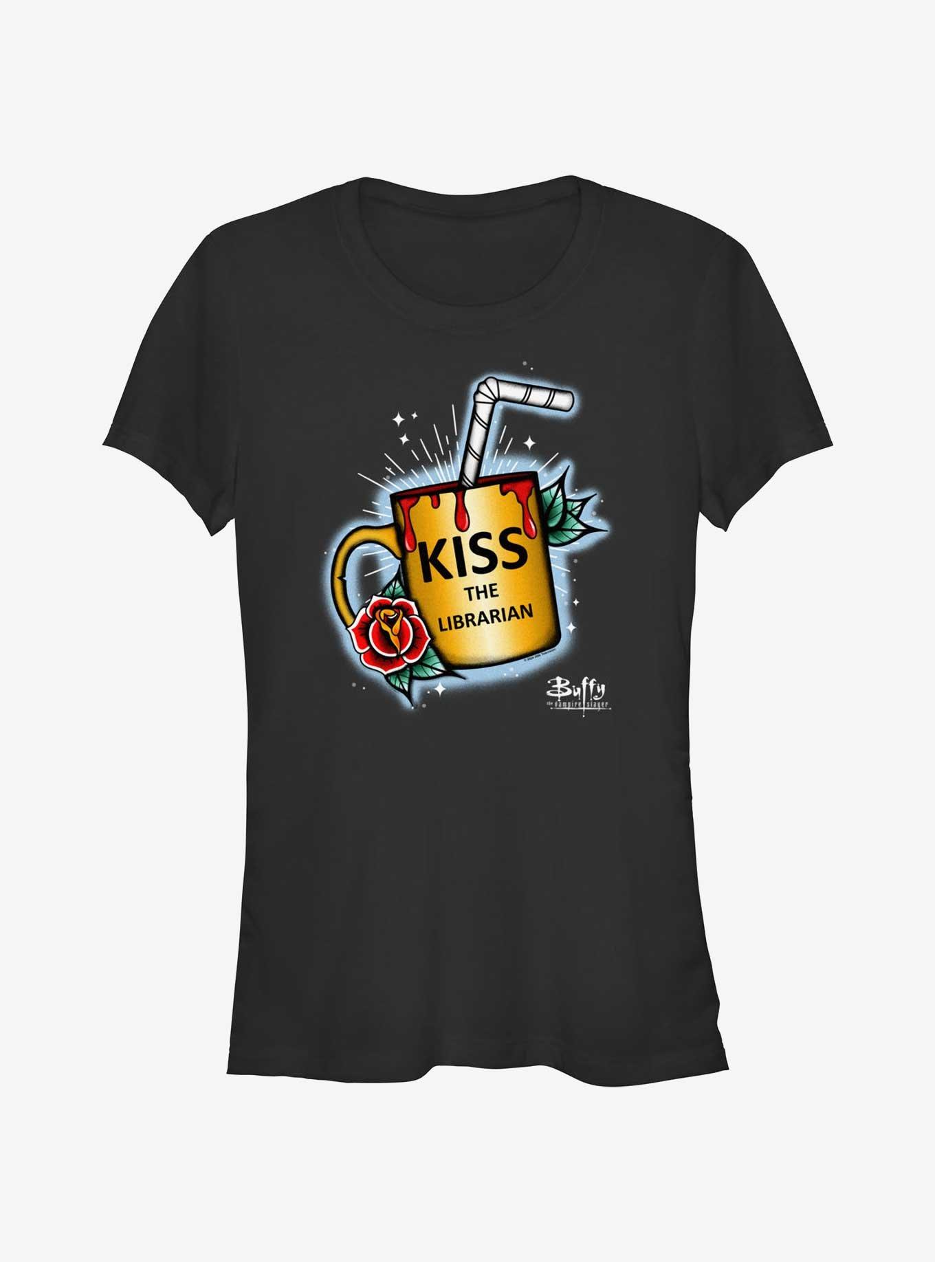 Buffy The Vampire Slayer Kiss The Librarian Girls T-Shirt, BLACK, hi-res