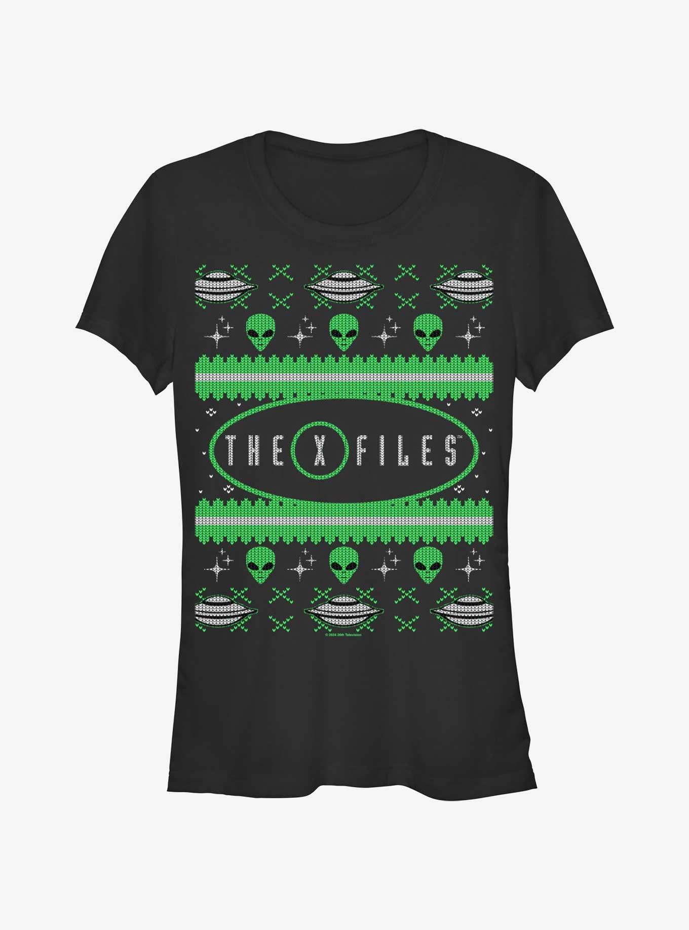 The X-Files Ugly Christmas Girls T-Shirt, BLACK, hi-res