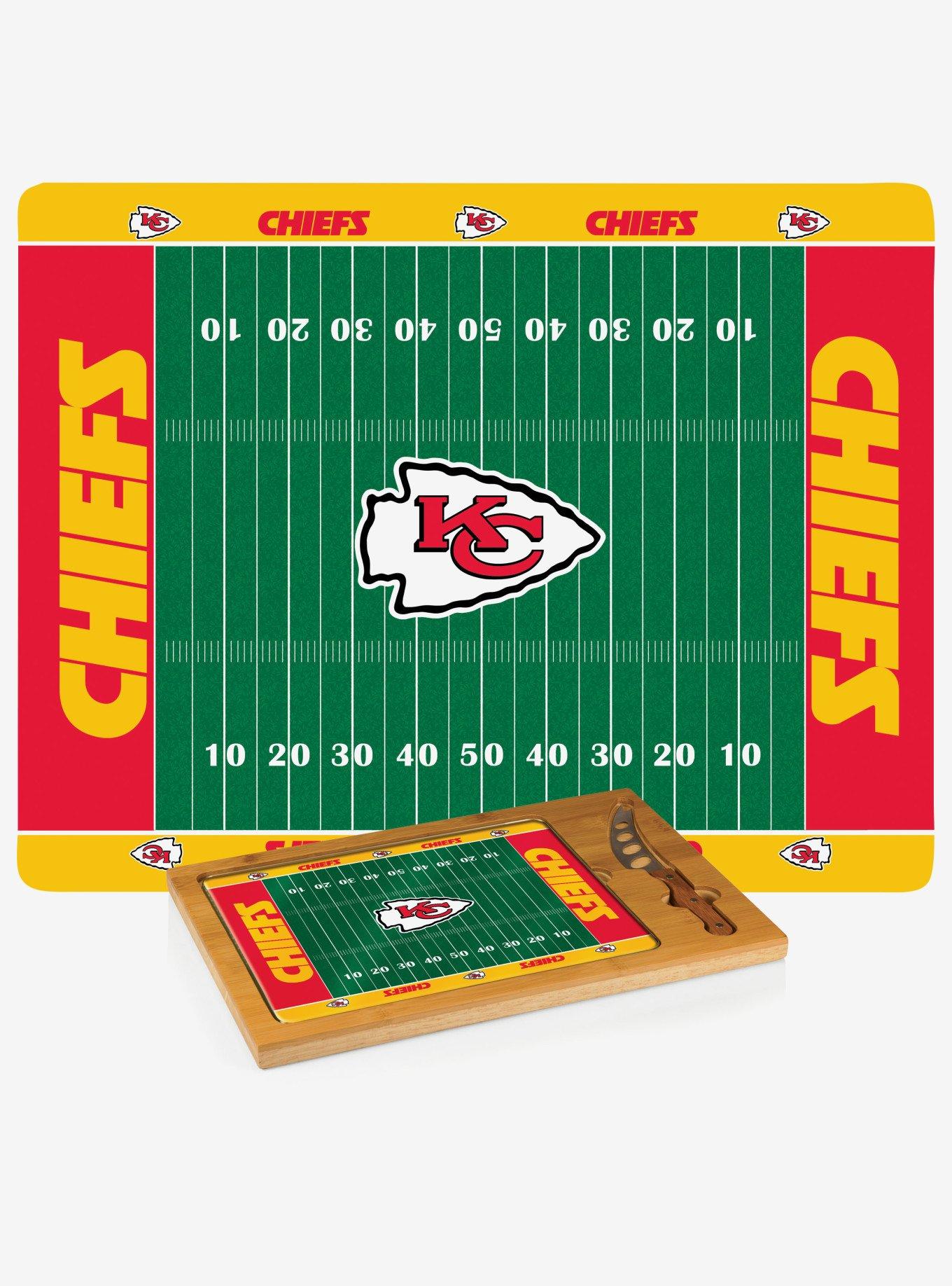 NFL Kansas City Chiefs Football Field Glass Top Cutting Board & Knife, , hi-res