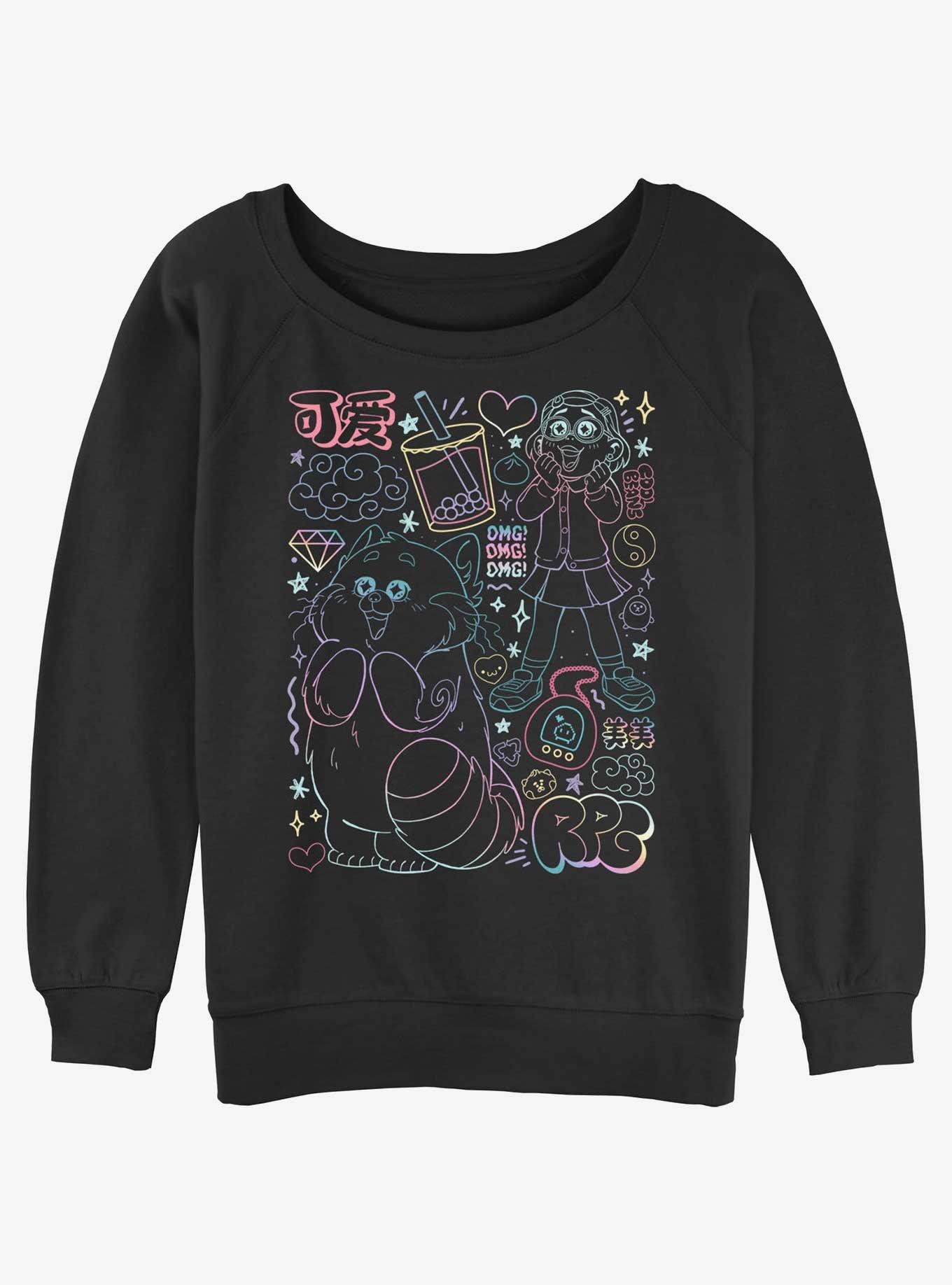 Turning Red Super Doodle Womens Slouchy Sweatshirt, BLACK, hi-res