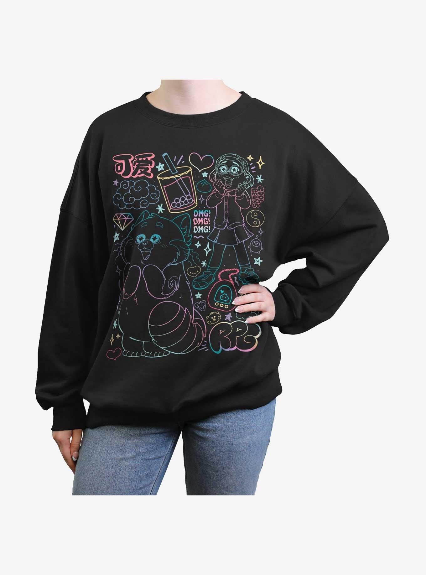 Turning Red Super Doodle Womens Oversized Sweatshirt, BLACK, hi-res