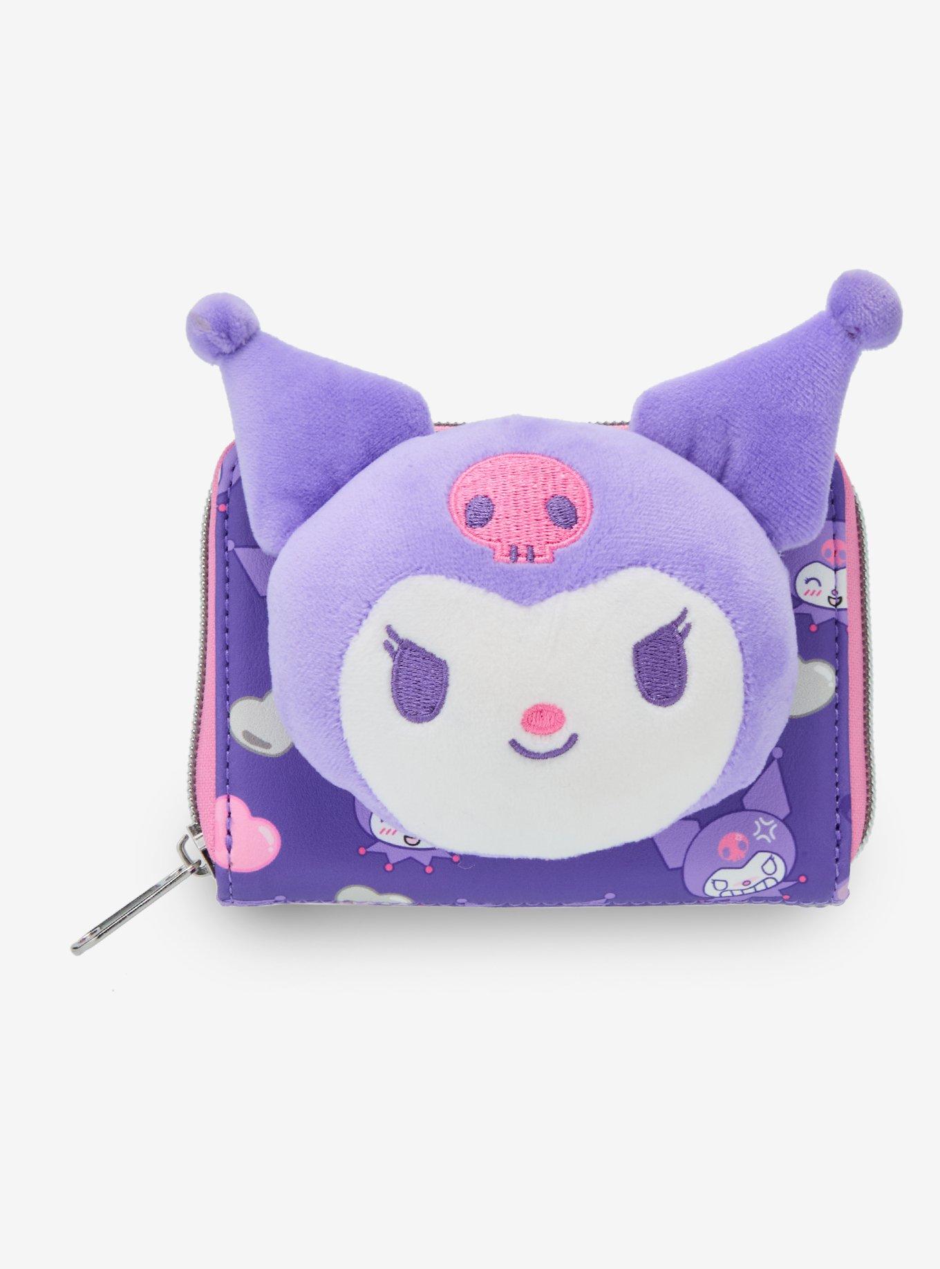 Loungefly Kuromi Hearts Plush Face Mini Zipper Wallet | Hot Topic