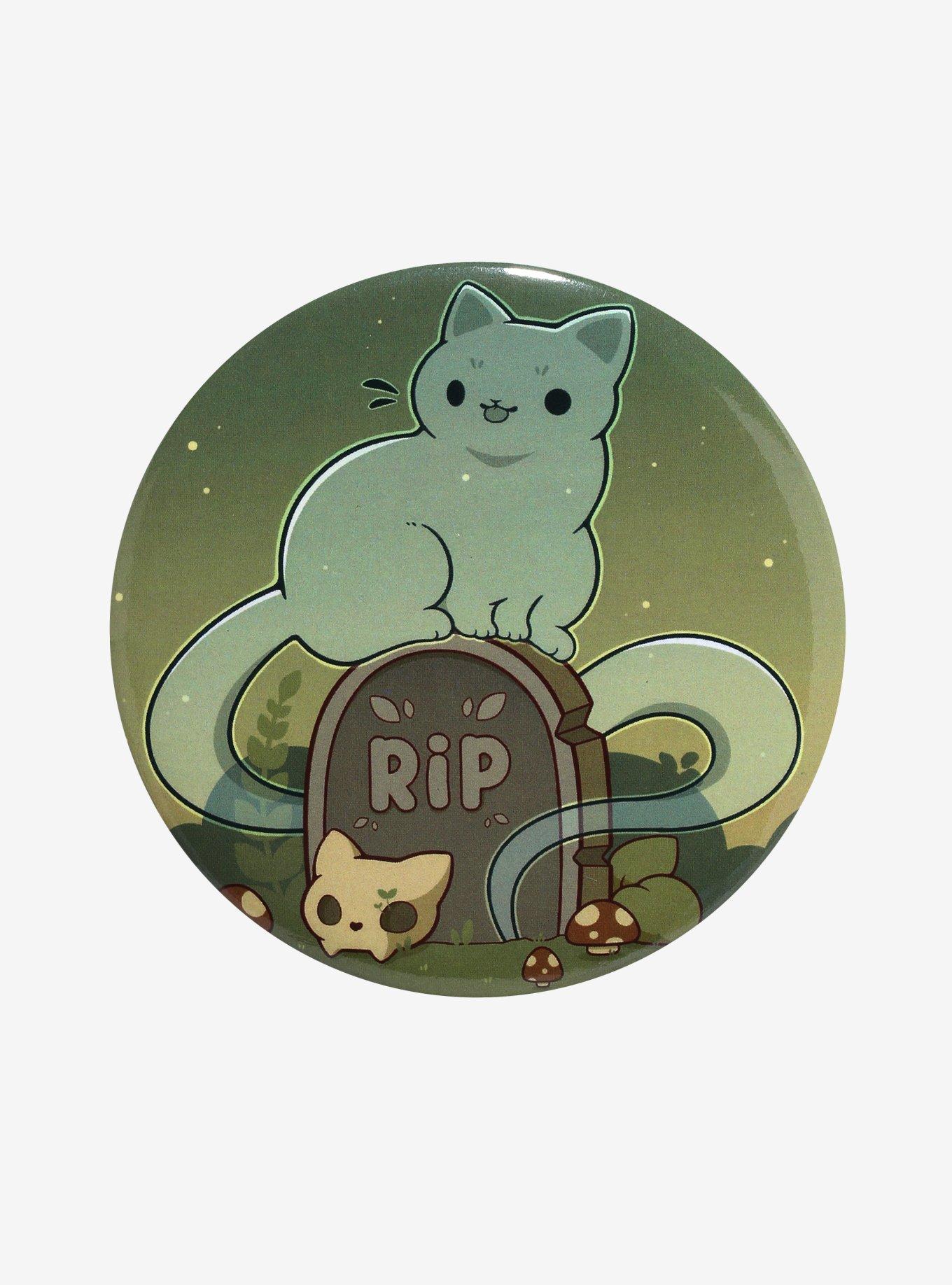 Cat Ghost Tombstone 3 Inch Button By Rihnlin, , hi-res