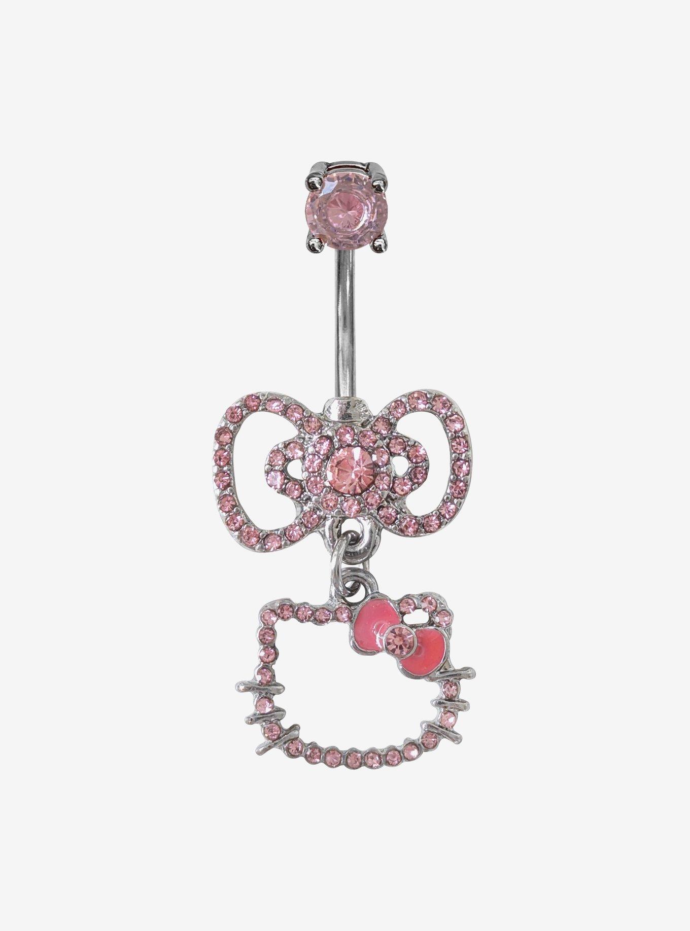 14G Steel Hello Kitty Rhinestone Bow Navel Barbell, , hi-res