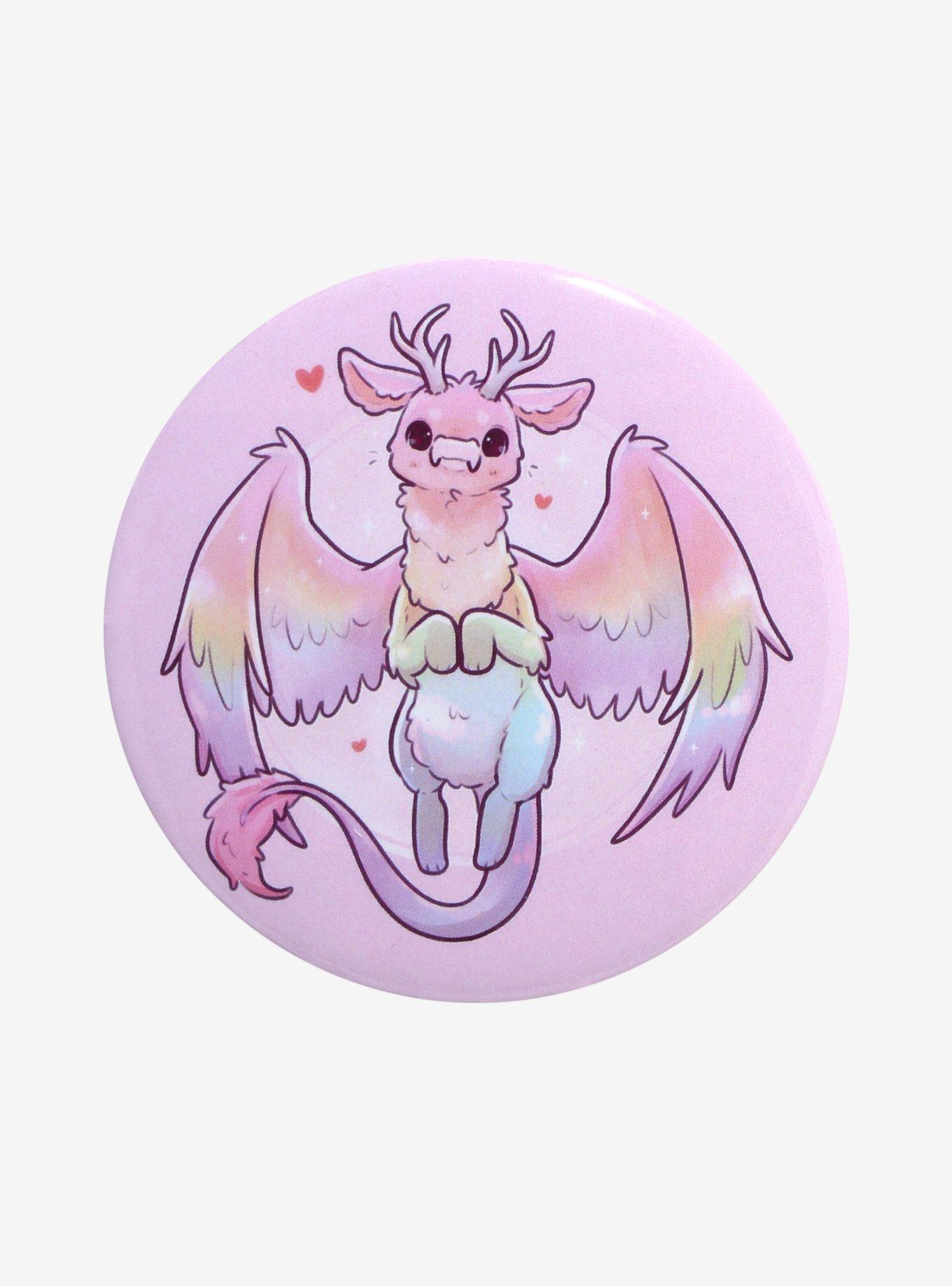Rainbow Dragon 3 Inch Button By Naomi Lord Art, , hi-res