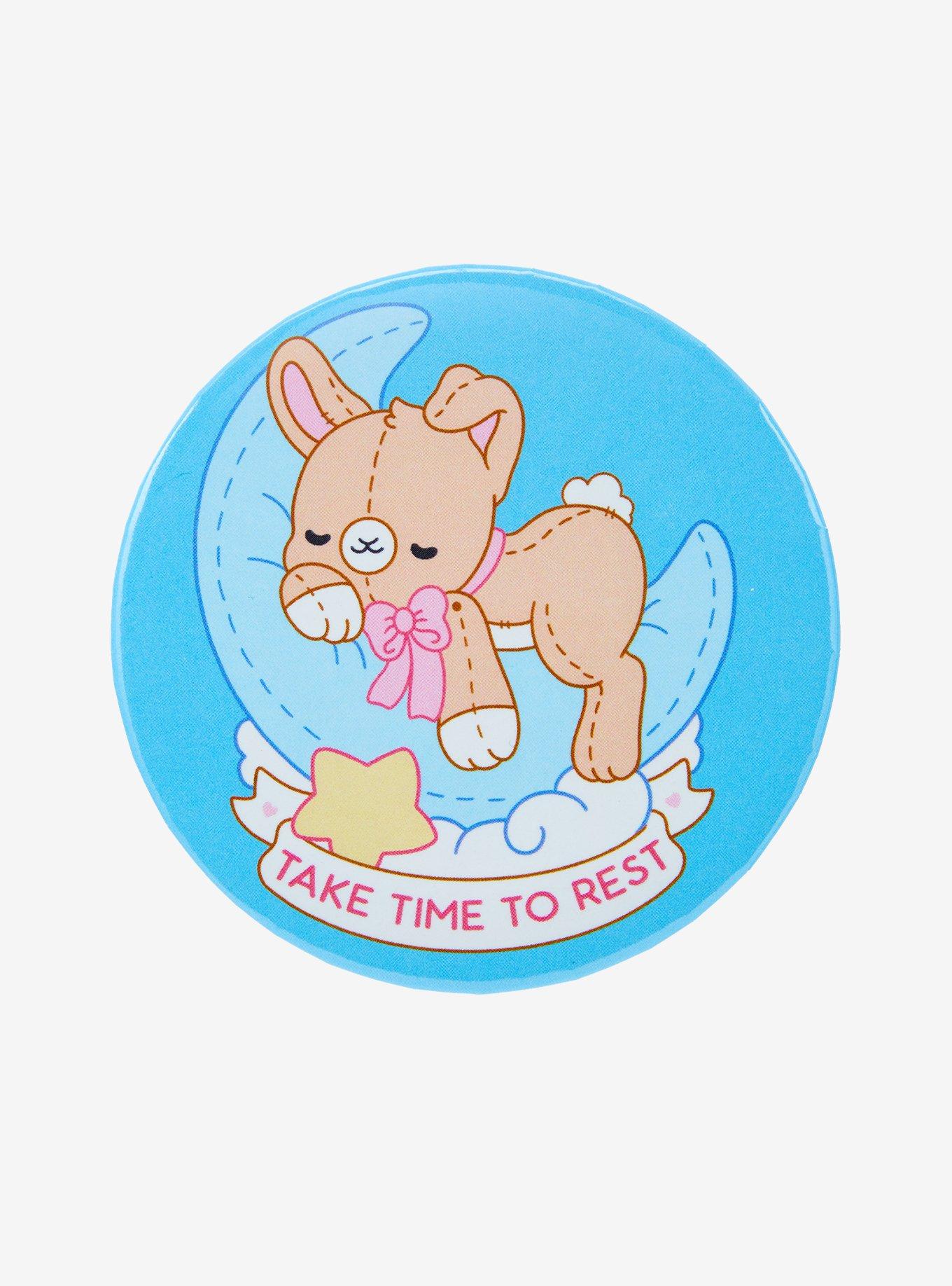 Rest Time Bunny 3 Inch Button By Bright Bat Design, , hi-res