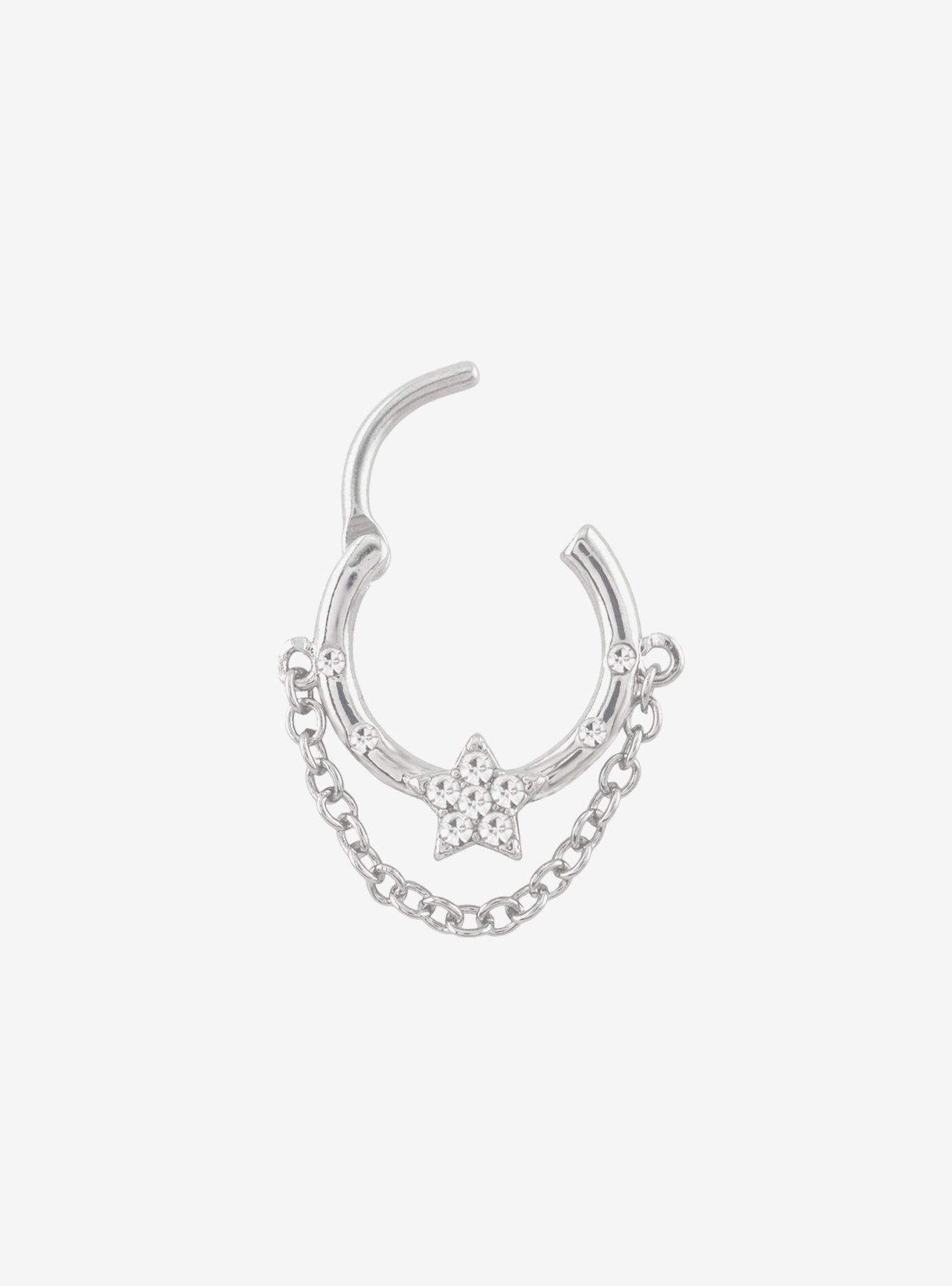 14G Steel Star Bling Chain Hinged Clicker, , hi-res