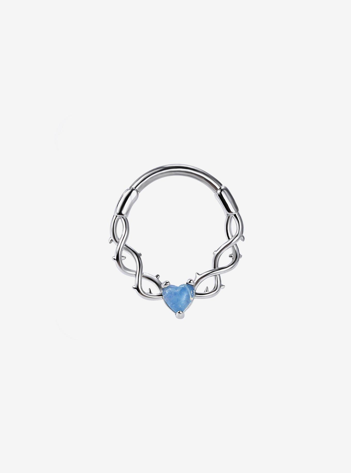 14G Steel Vine Opalite Heart Hinged Clicker, , hi-res