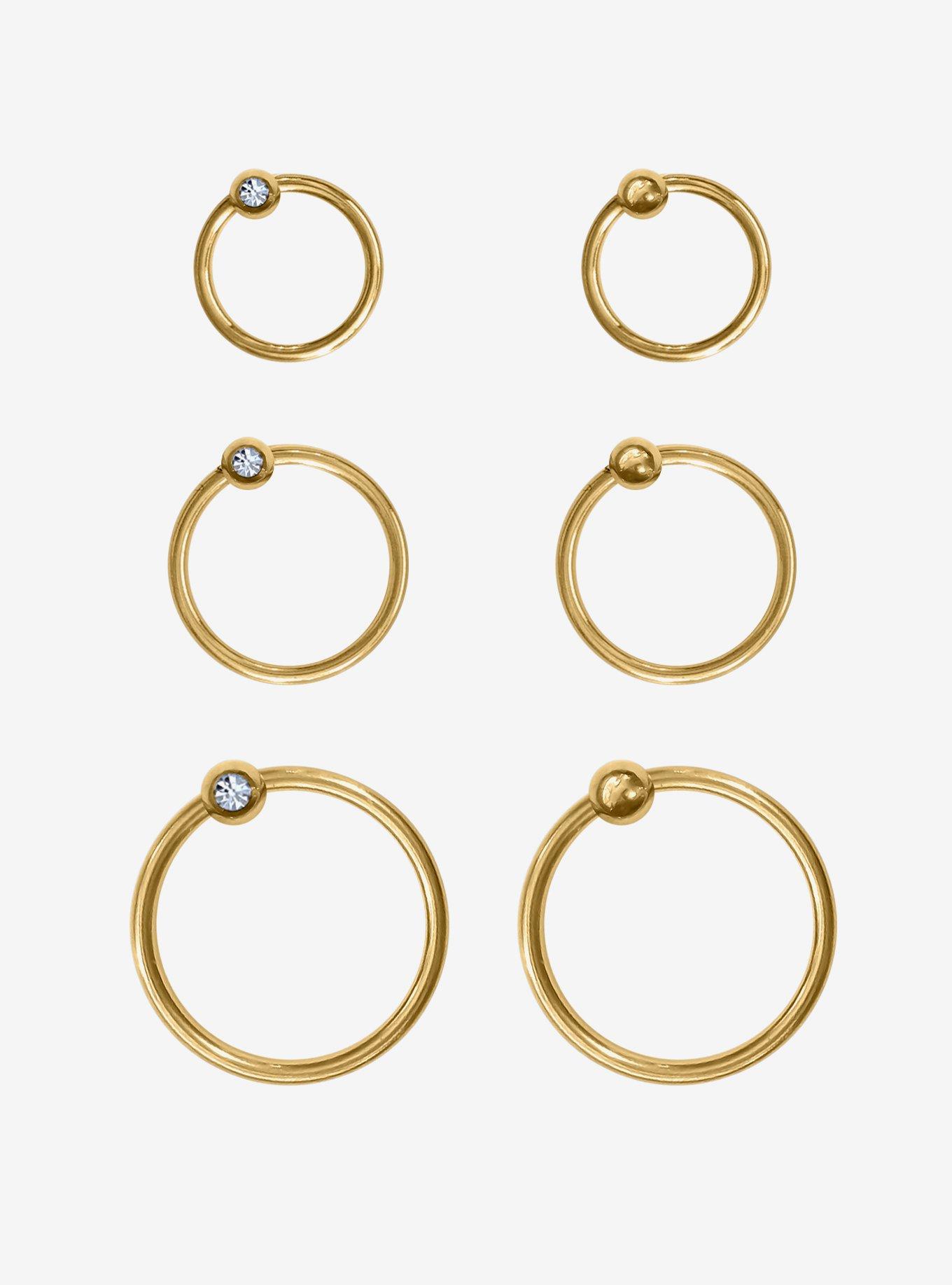 Steel Gold Basic Nose Hoop 6 Pack, , hi-res