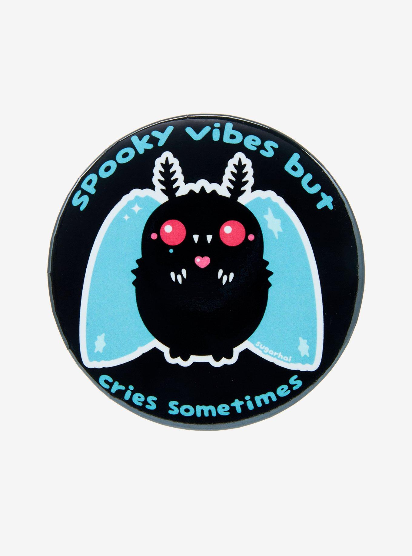 Moth Spooky Vibes Crying 3 Inch Button, , hi-res