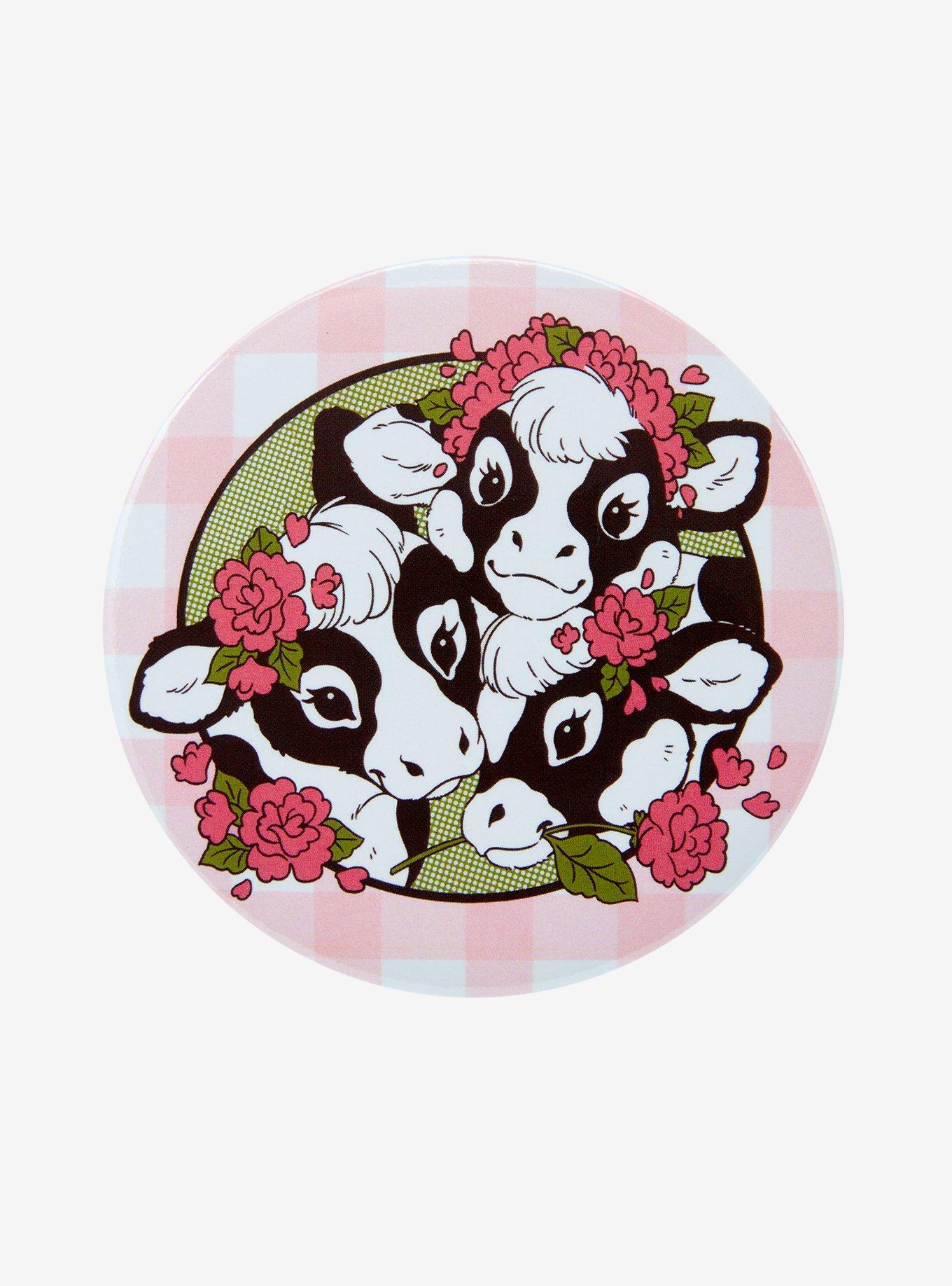 Cow Trio Floral 3 Inch Button By Sugar Bunny Shop, , hi-res