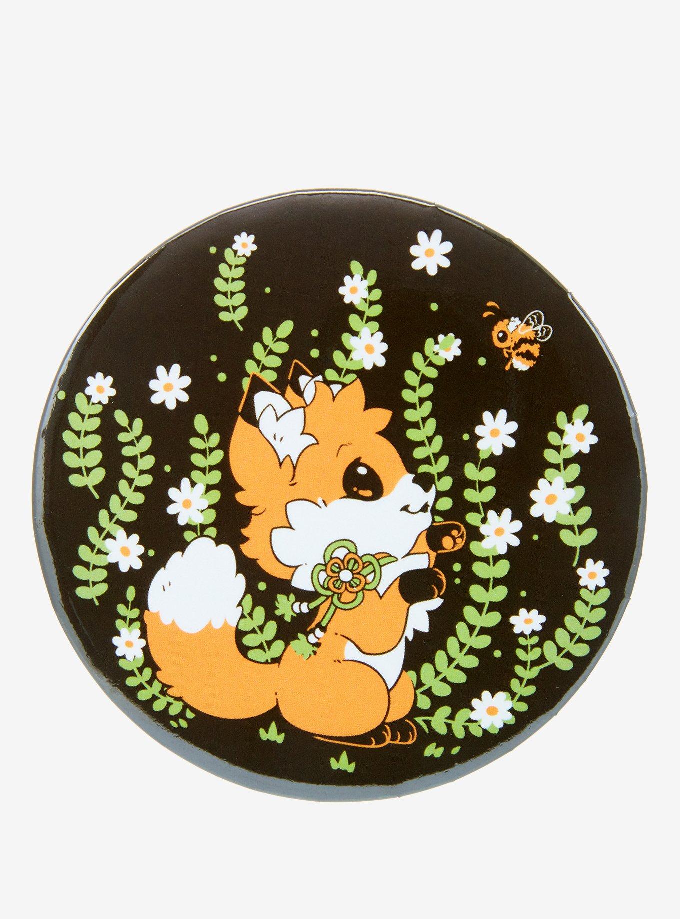 Fox Flower 3 Inch Button By Sugar Bunny Shop, , hi-res