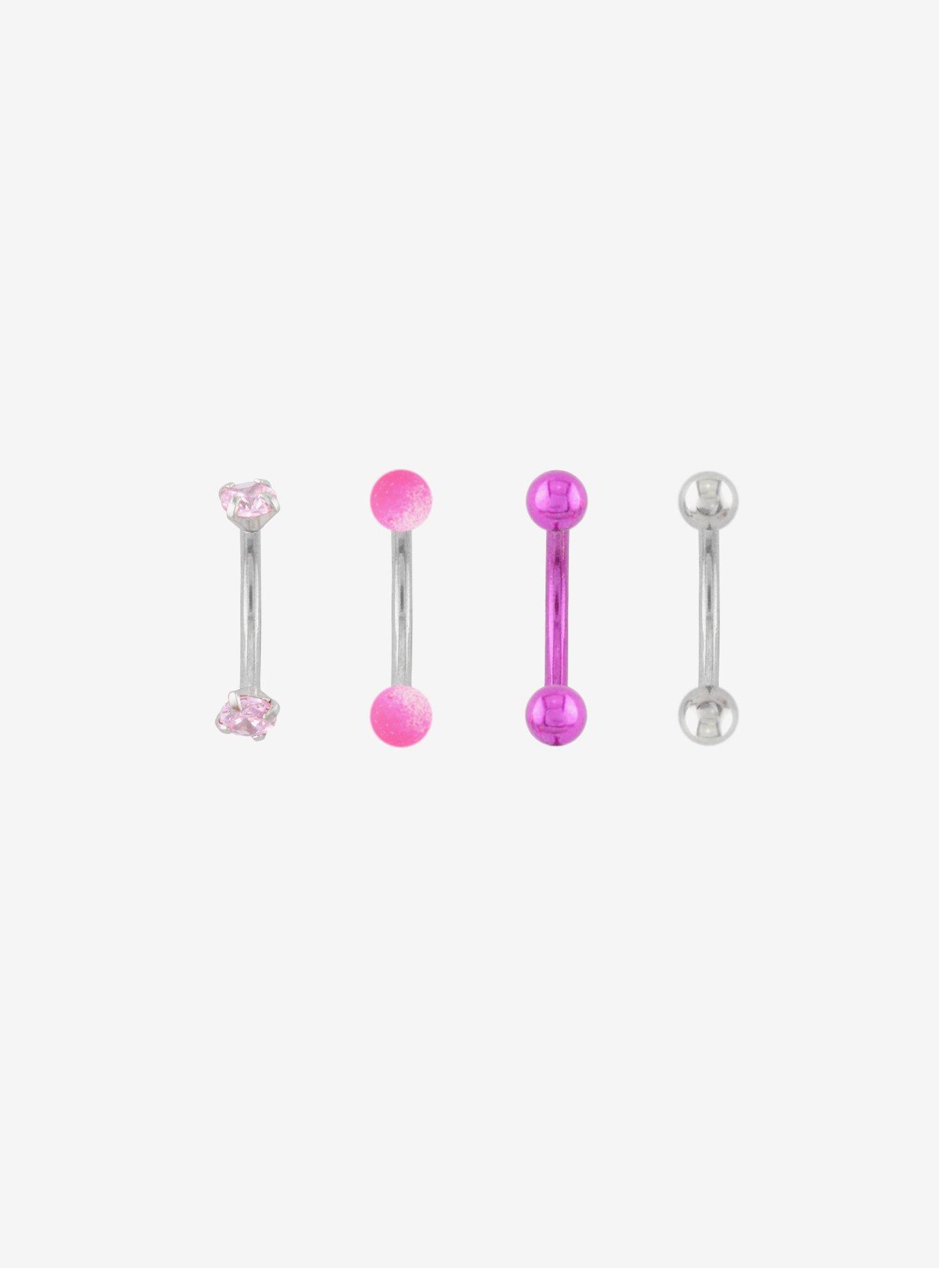 Steel Pink & Silver Eyebrow Barbell 4 Pack, , hi-res