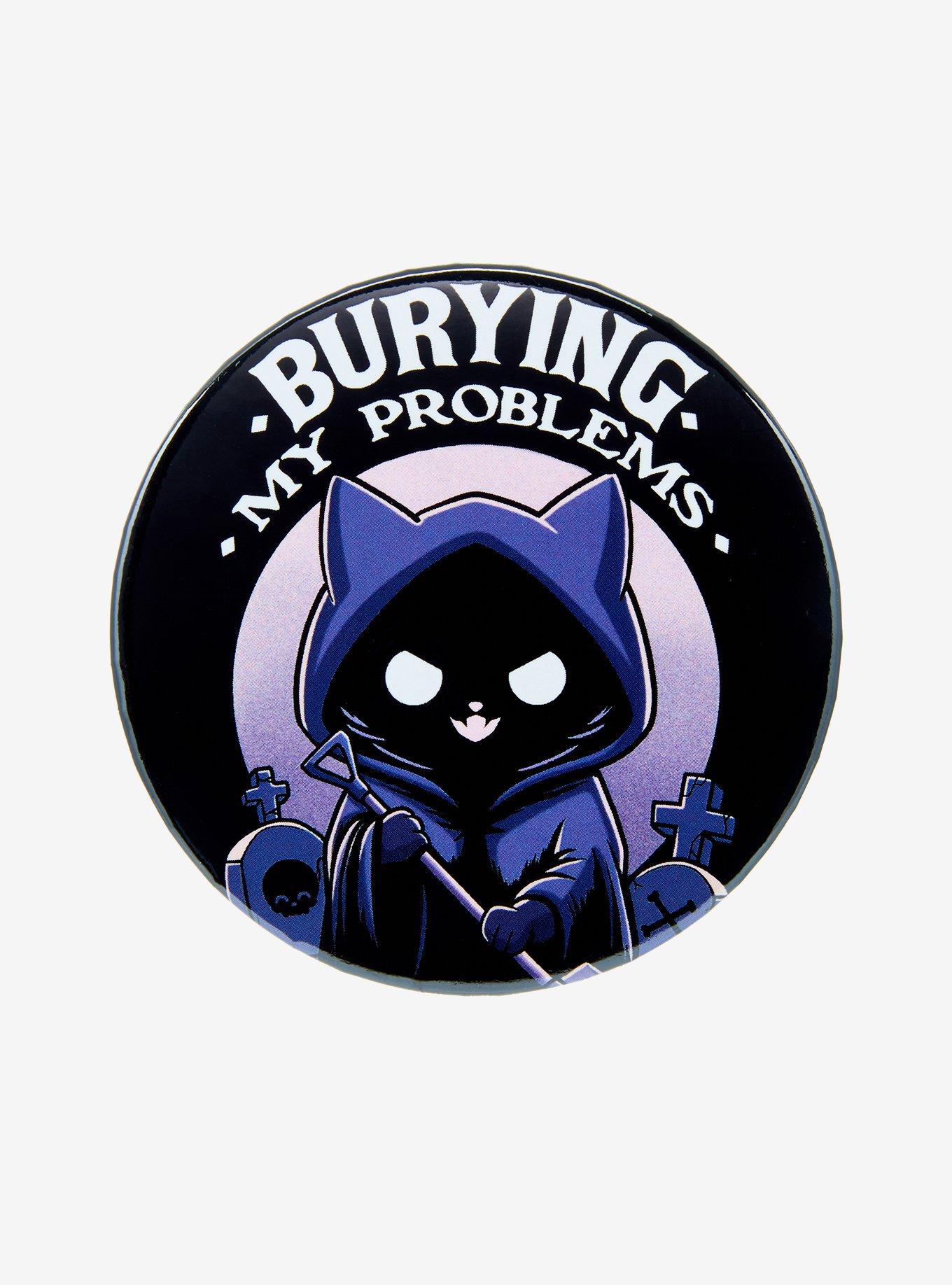 Burying Problems Cat 3 Inch Button By Kawaii Krypt, , hi-res
