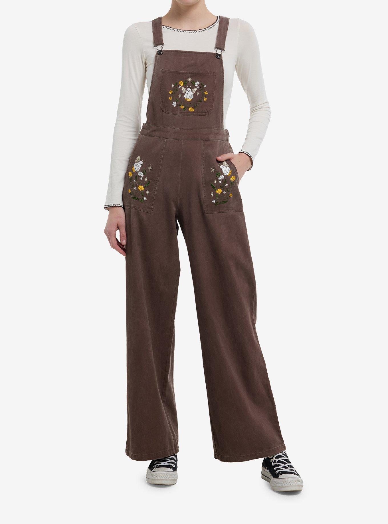 Ghost Bee Brown Wide Leg Overalls, , hi-res