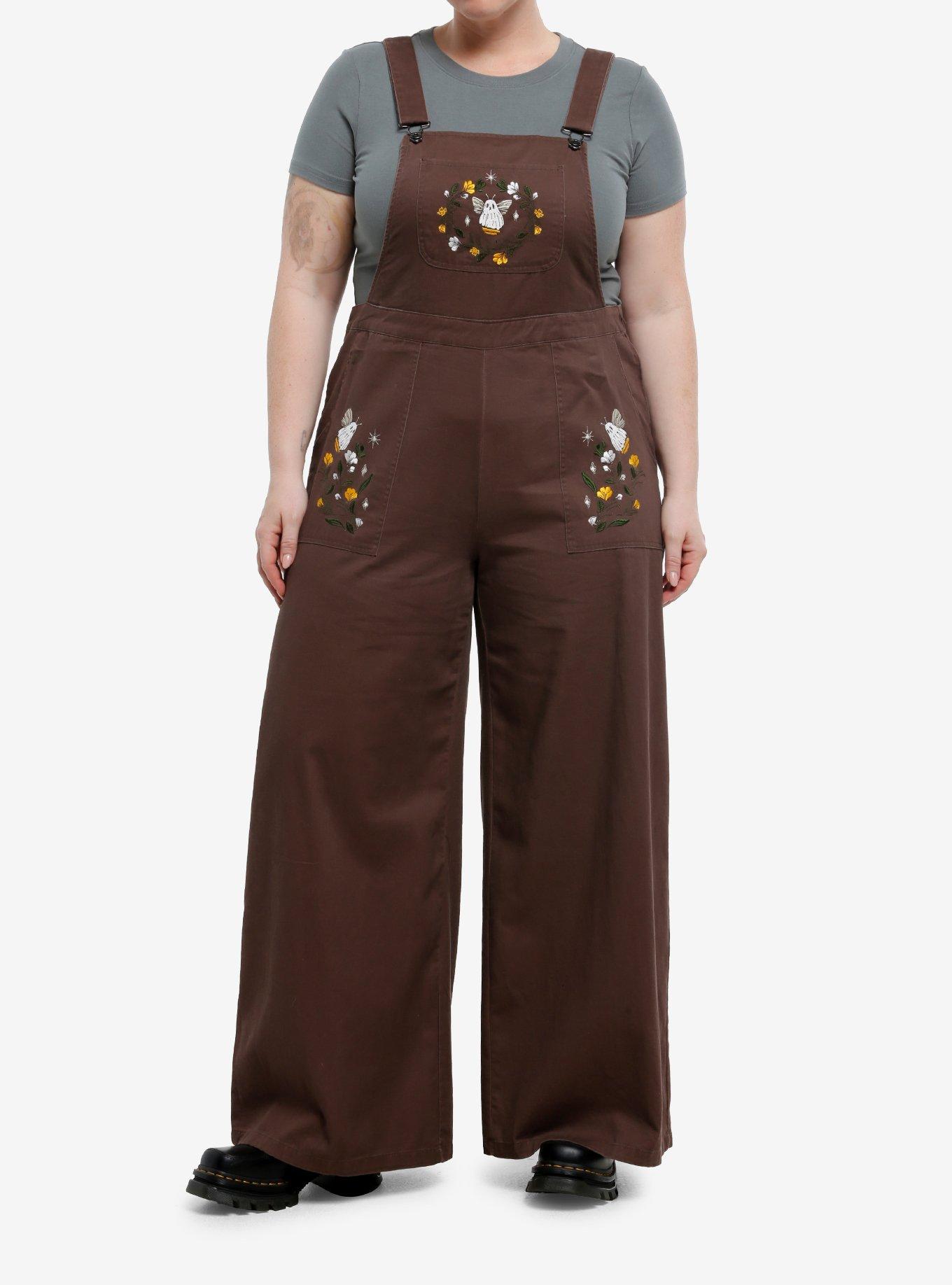 Ghost Bee Brown Wide Leg Overalls Plus Size, , hi-res
