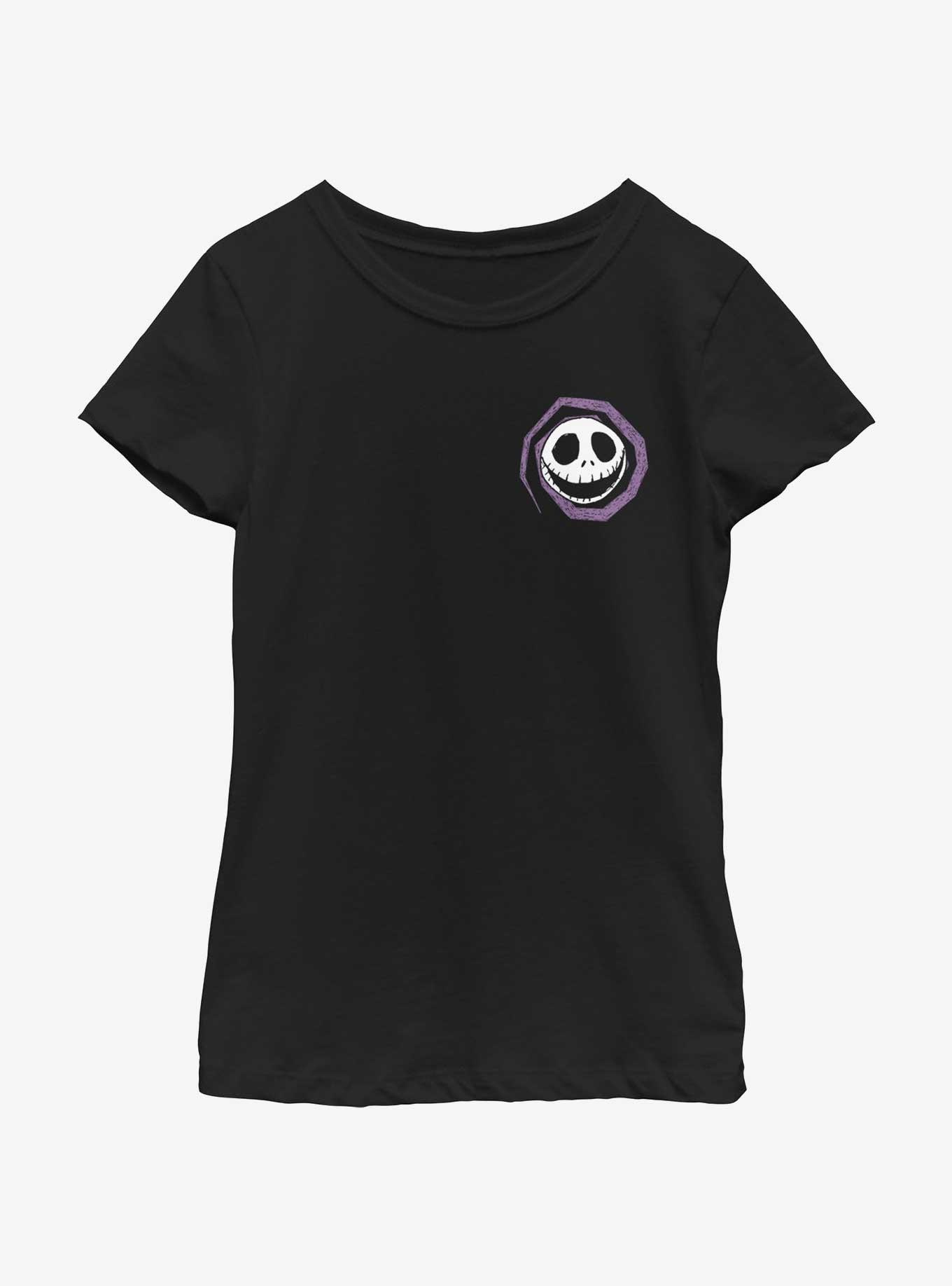 Disney The Nightmare Before Christmas Jacks Head Spiral Pocket Youth Girls T-Shirt, BLACK, hi-res