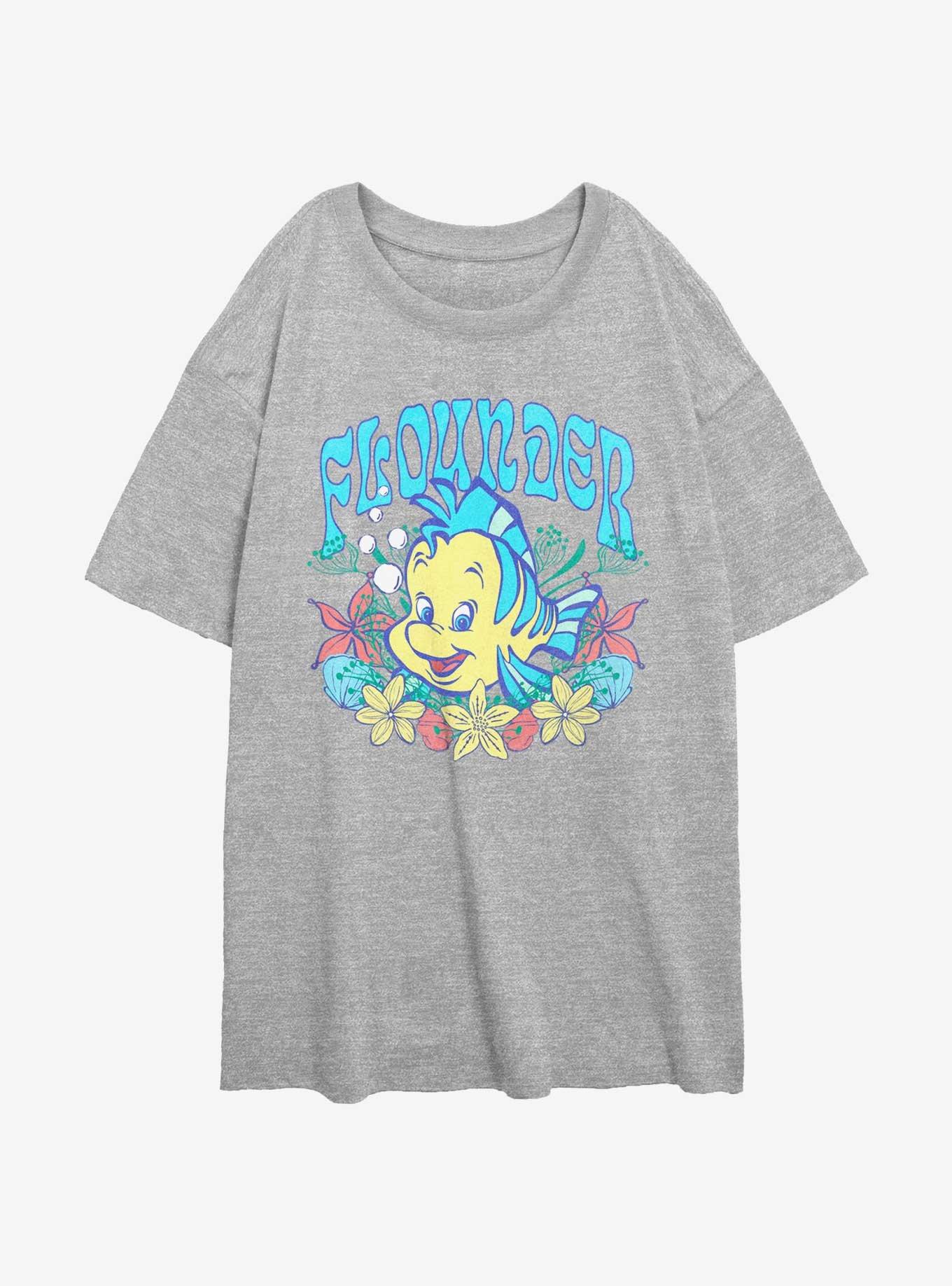 Disney The Little Mermaid Flounder Floral Wreath Womens Oversized T-Shirt, , hi-res