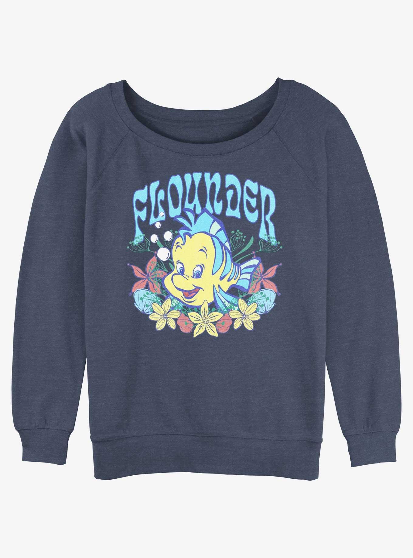 Disney The Little Mermaid Flounder Floral Wreath Womens Slouchy Sweatshirt, BLUEHTR, hi-res