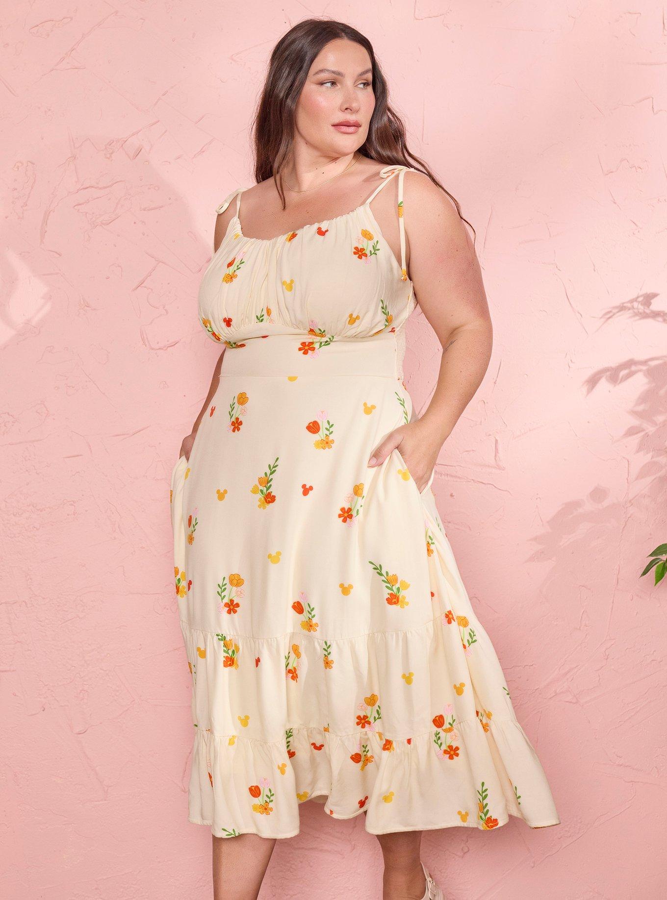 Her Universe Disney Mickey Mouse Summer Floral Midi Dress Plus Size Her Universe Exclusive, , hi-res