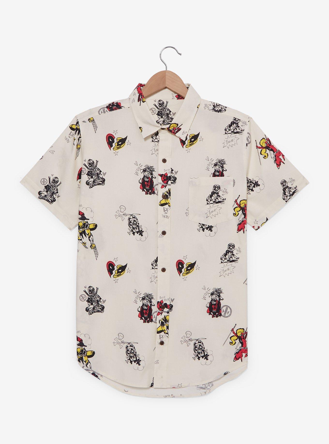 Marvel Deadpool & Wolverine Doodle Icons Allover Print Woven Button-Up 