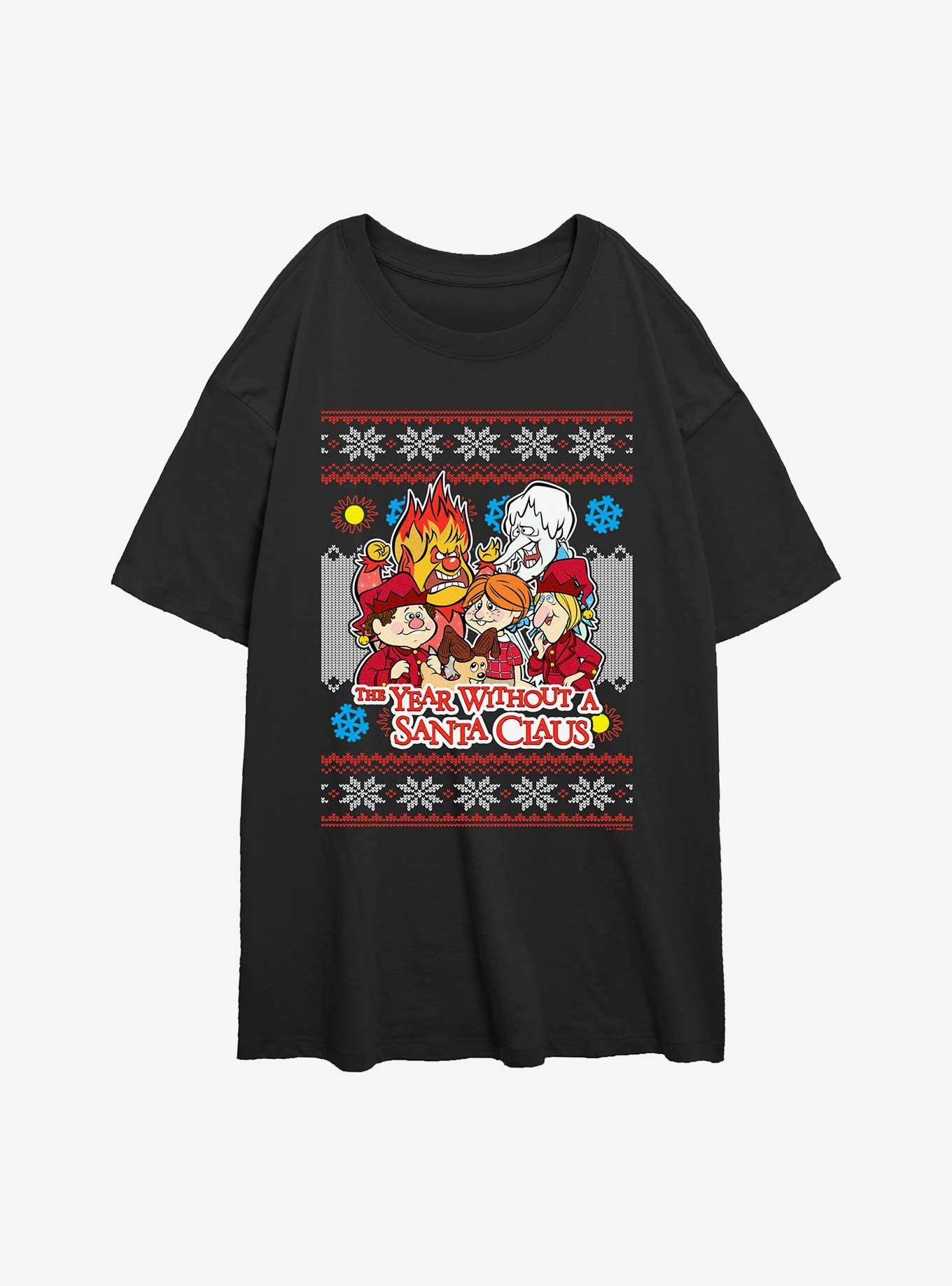 A Year Without A Santa Christmas Gang Ugly Christmas Womens Oversized T-Shirt, BLACK, hi-res
