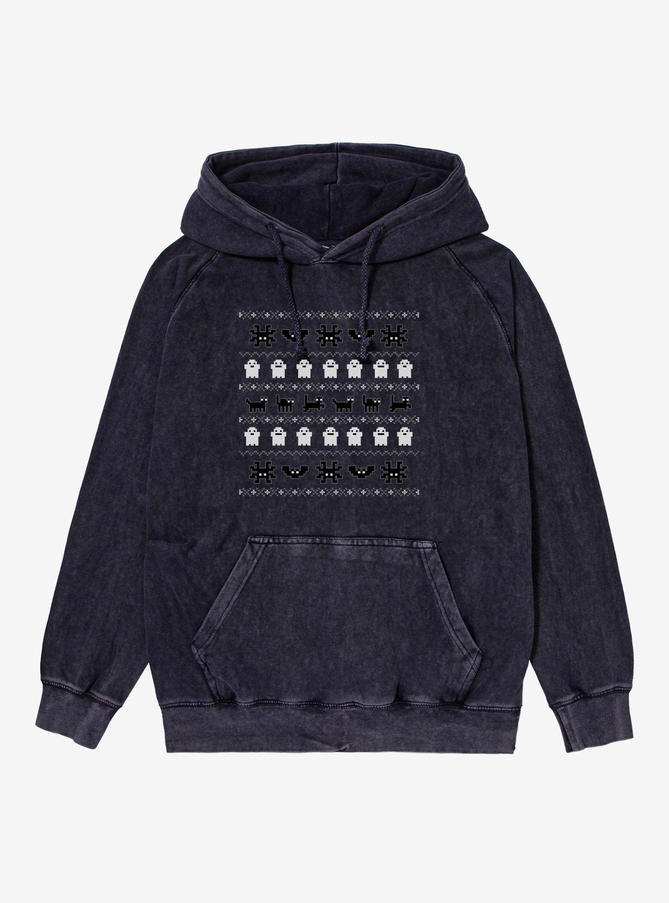 Ugly Christmas Ghost Spider Bat Cat Mineral Wash Hoodie, , hi-res