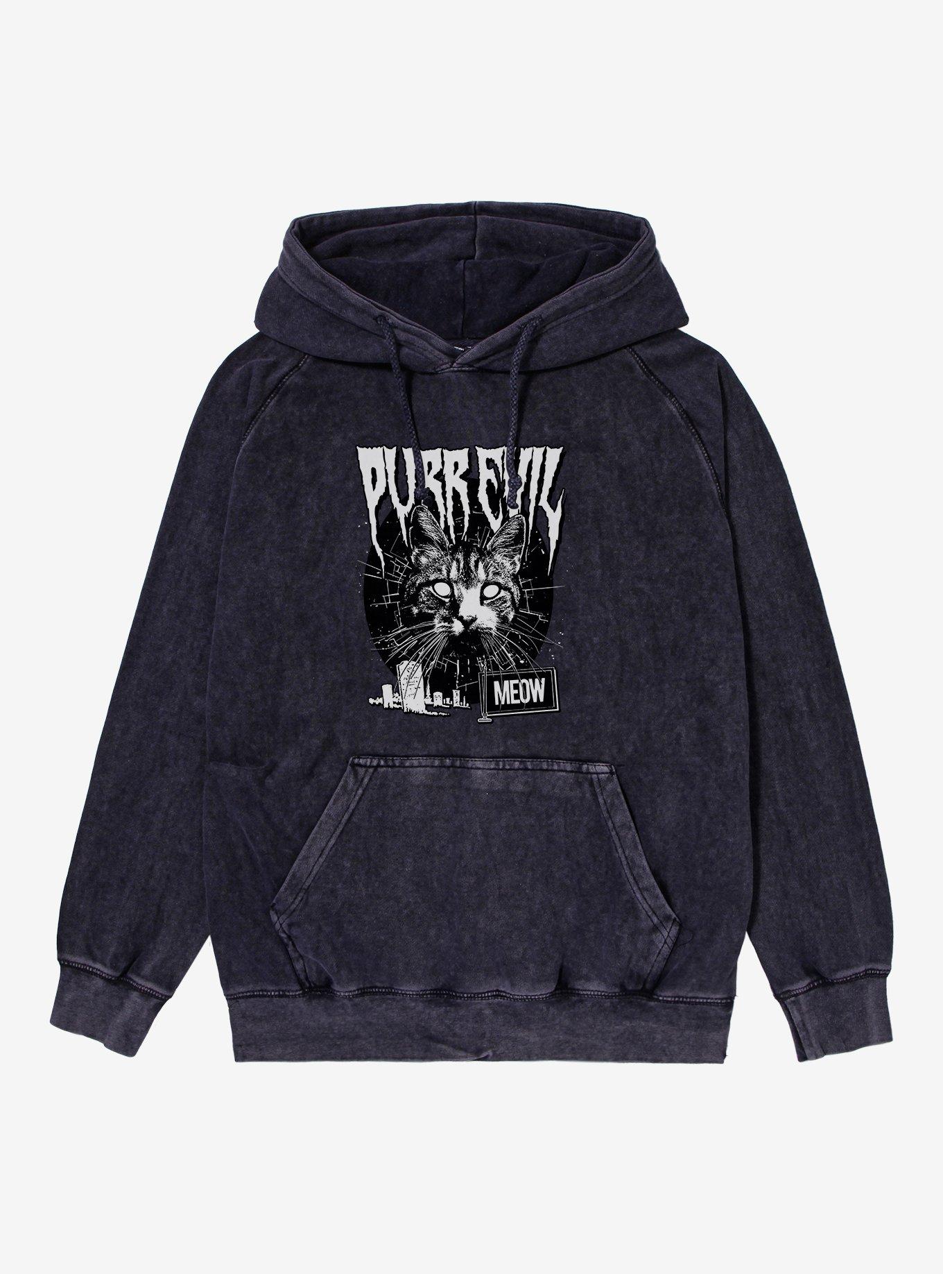 Cat Purr Evil Punk Meow Mineral Wash Hoodie, BLACK MINERAL WASH, hi-res