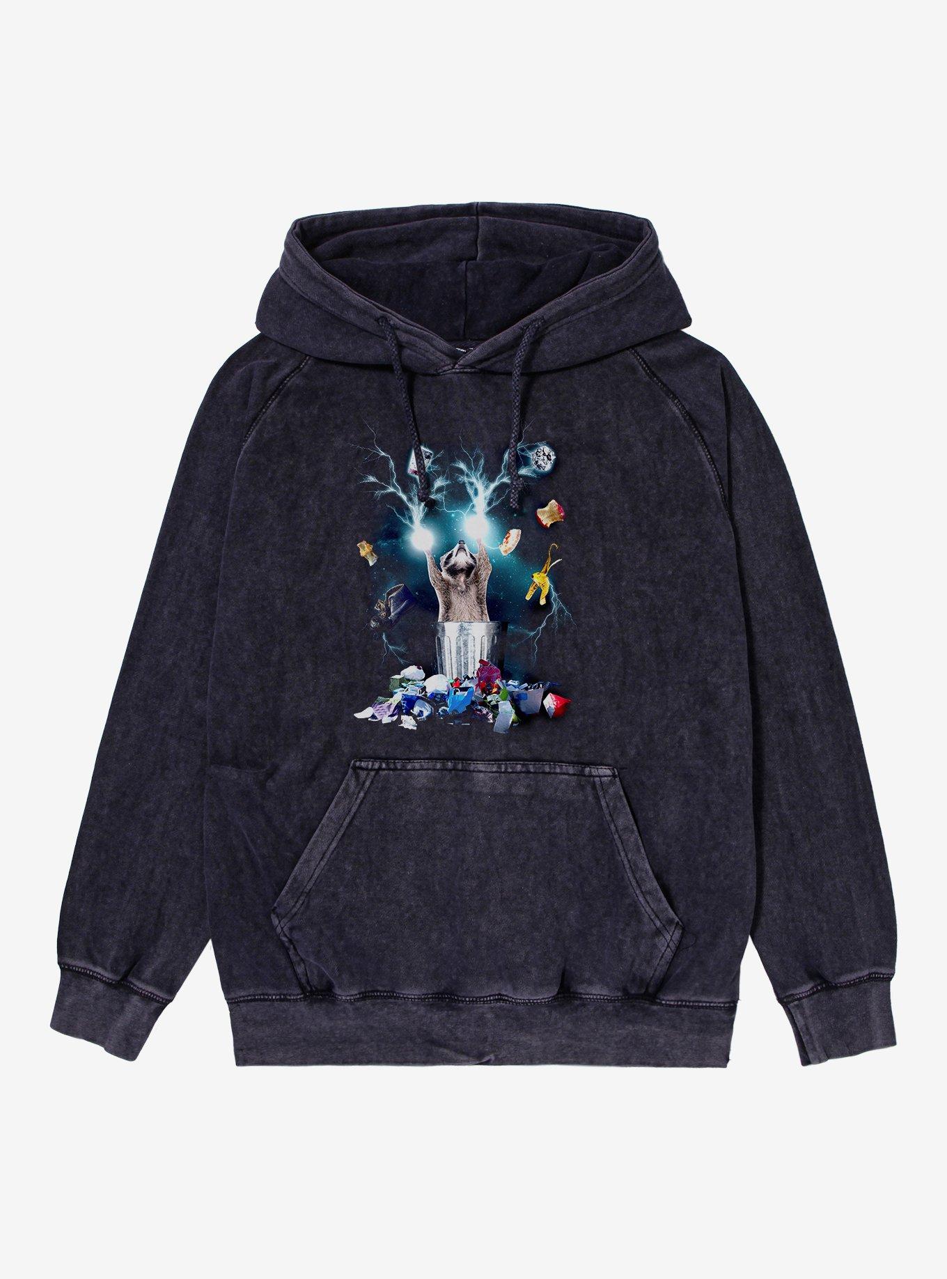 Dumpster Lightning Raccoon Mineral Wash Hoodie, BLACK MINERAL WASH, hi-res