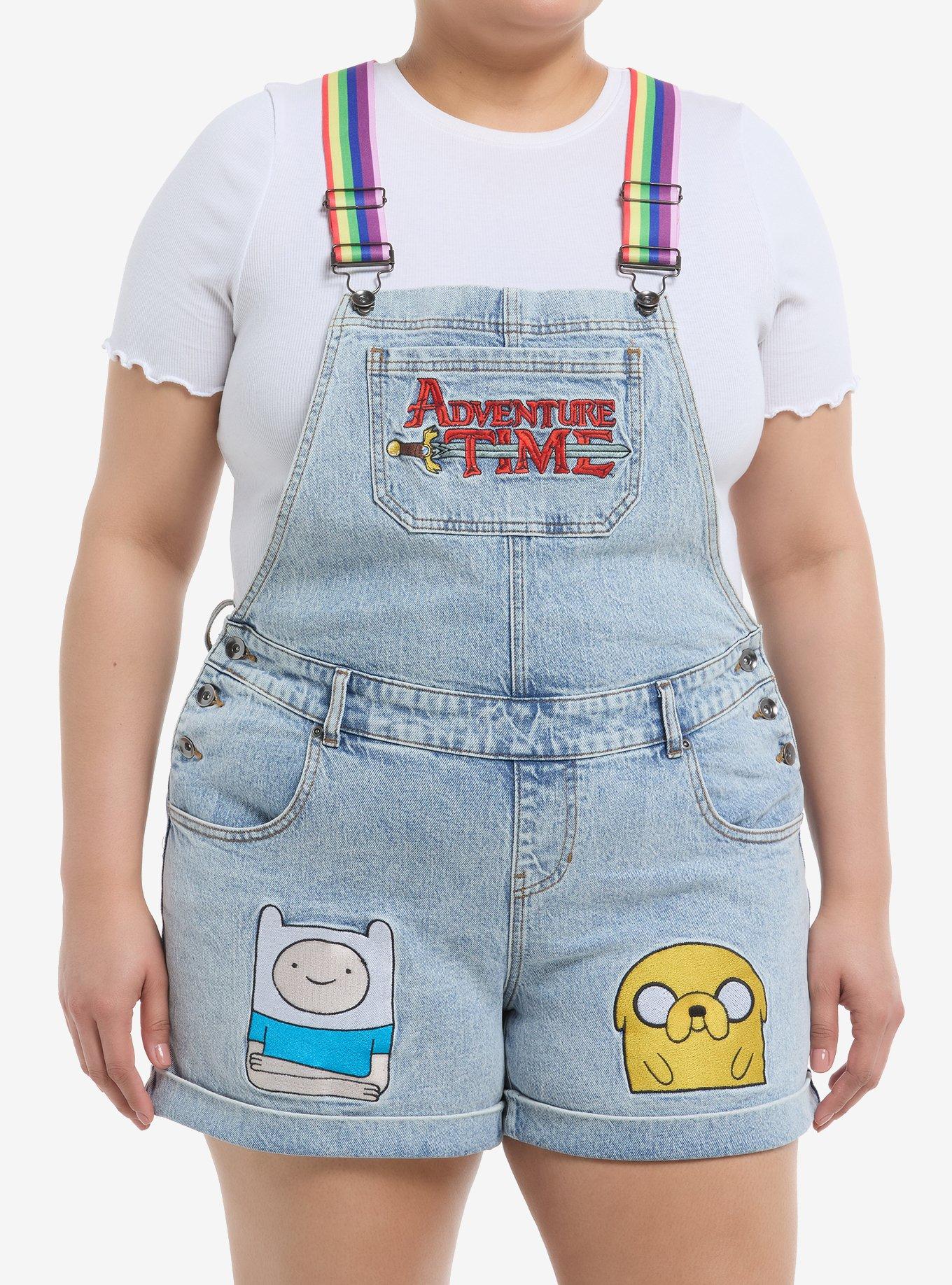 Adventure Time Rainbow Straps Denim Shortalls Plus Size 
