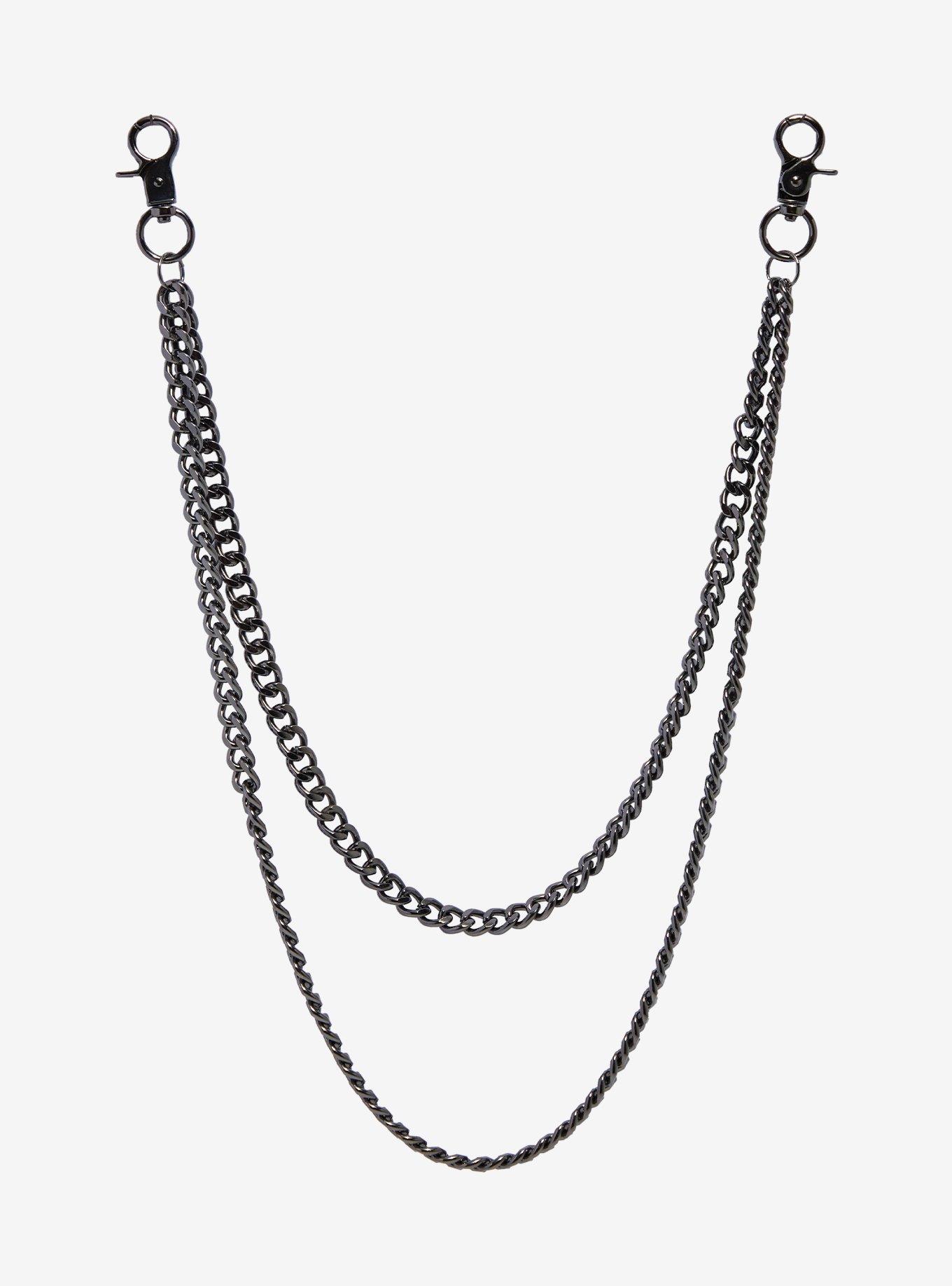 Thick Gunmetal Tone 18 Inch & 24 Inch Double Wallet Chain, , hi-res