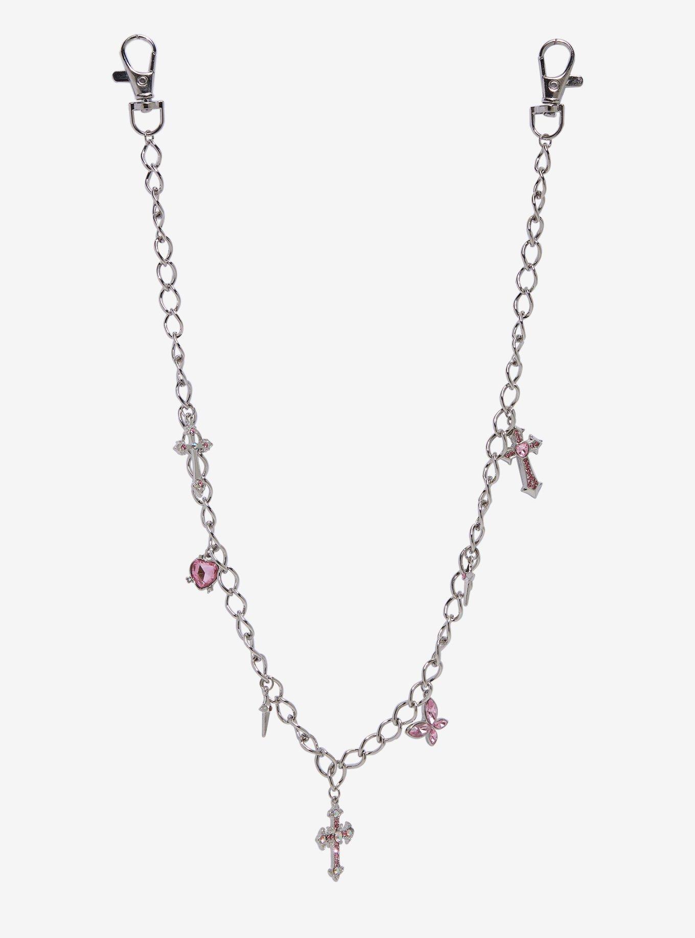 Pink Bling Cross & Butterfly 20 Inch Wallet Chain, , hi-res